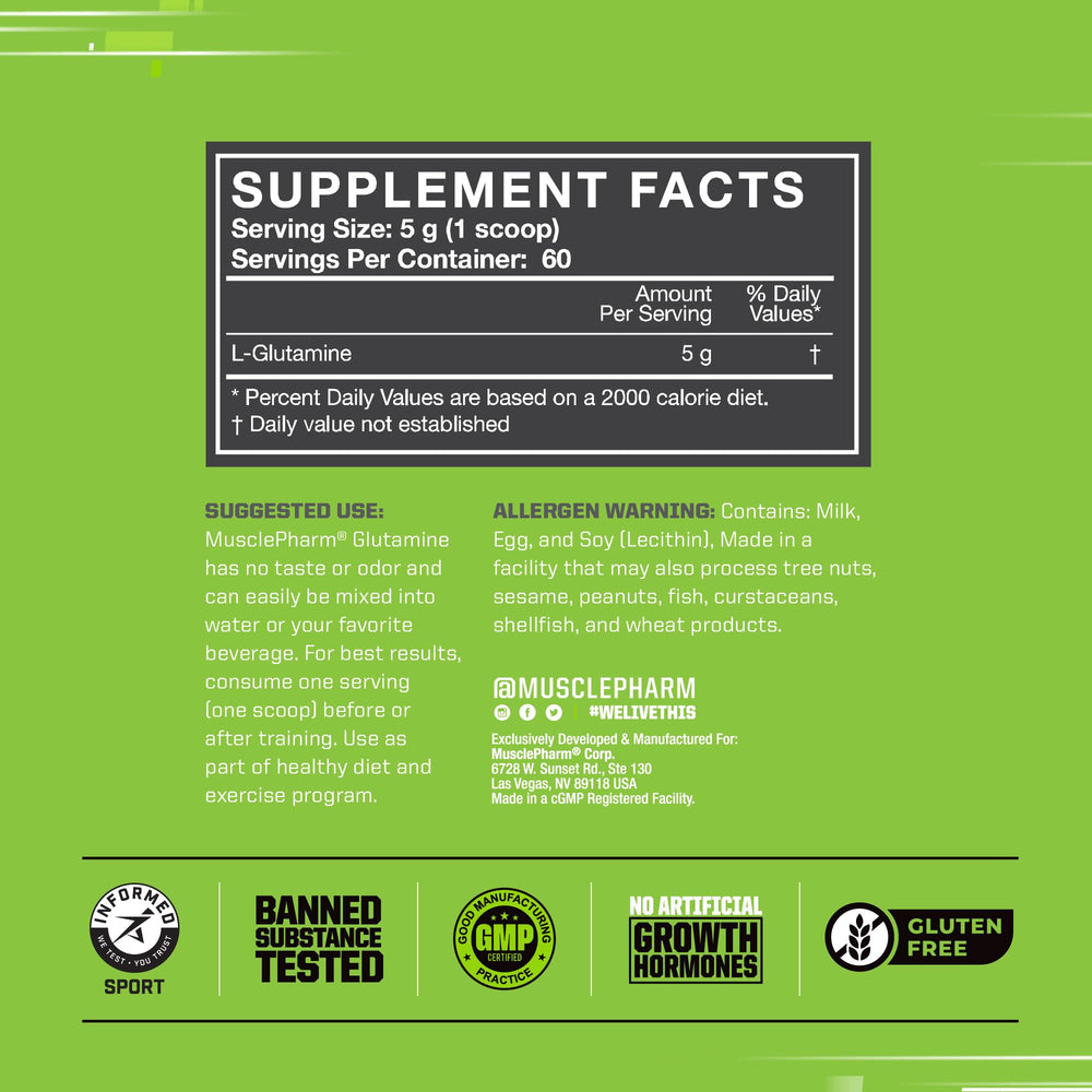 MusclePharm Glutamine dissolves quickly in water for convenient use