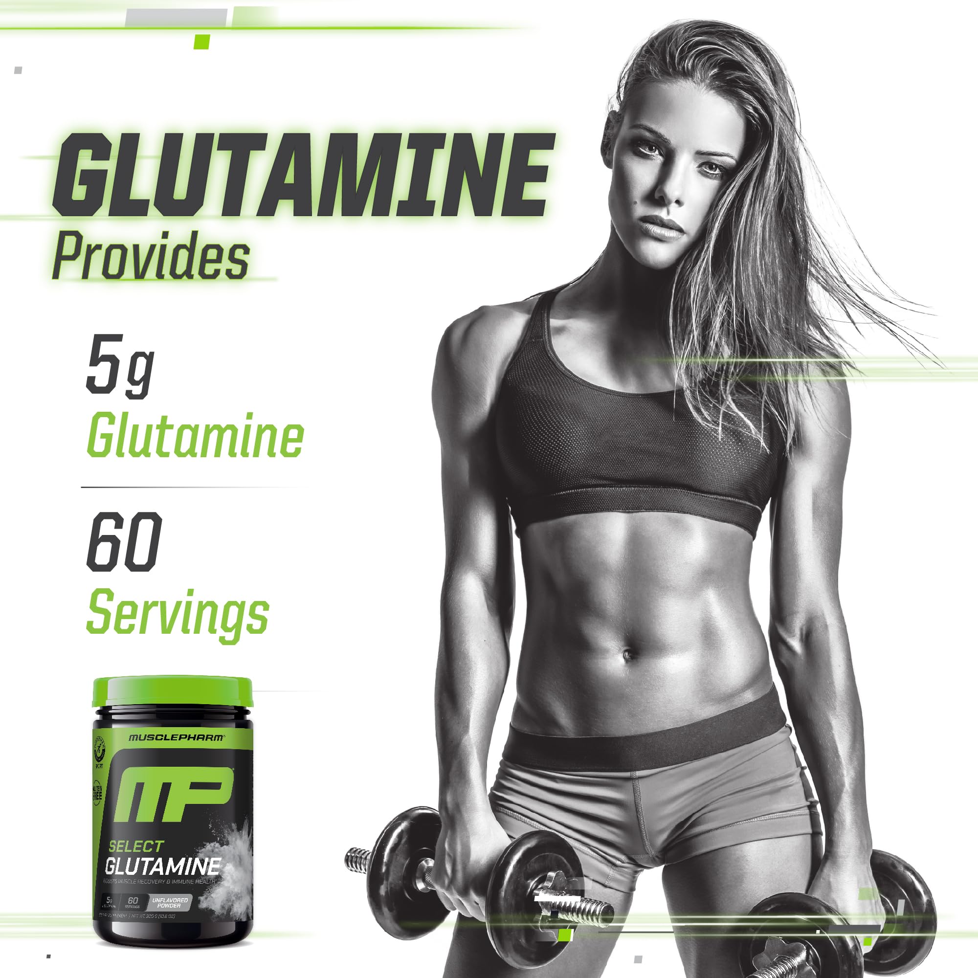 MusclePharm Glutamine Informed-Choice certified bottle signals quality