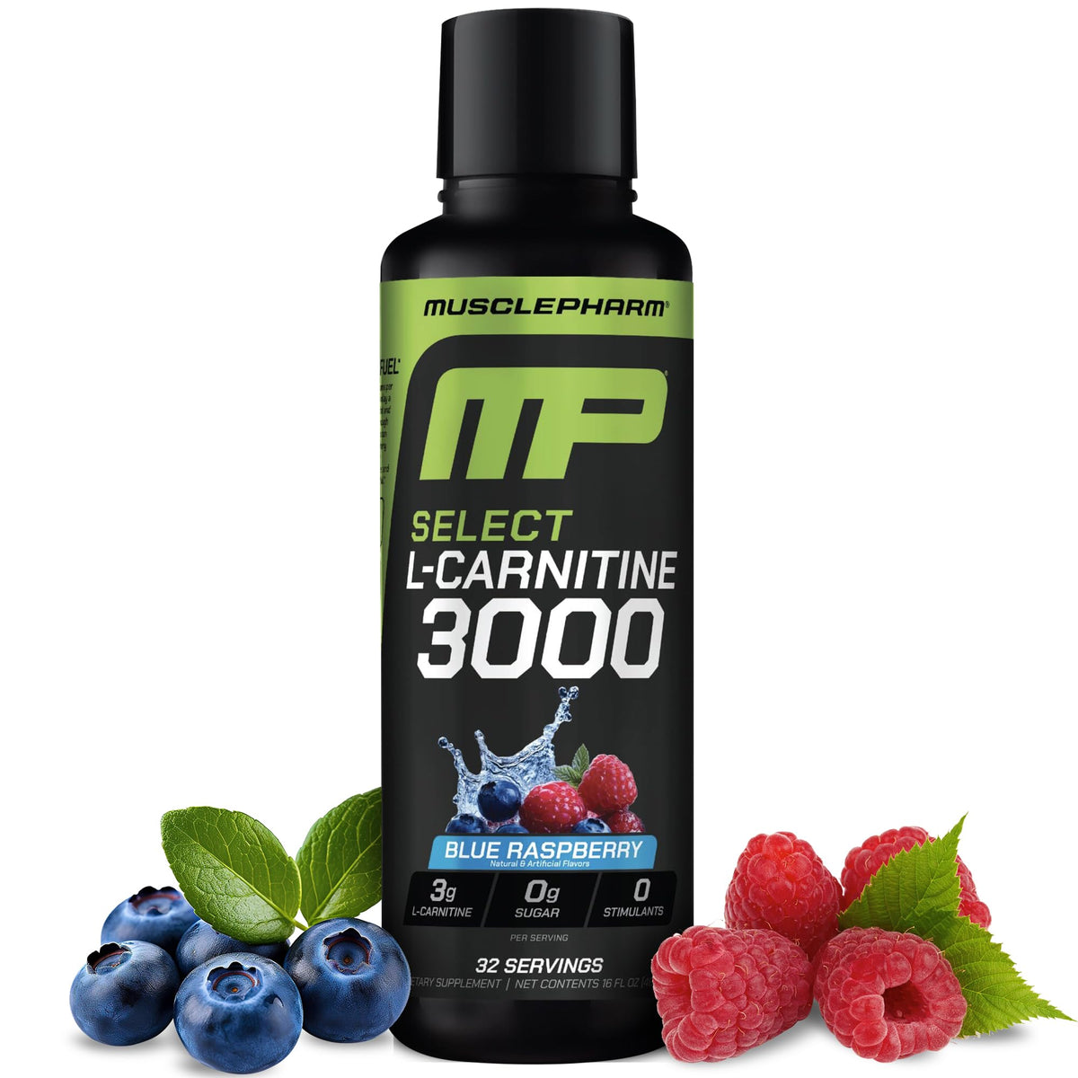 MusclePharm L-Carnitine 3000 bottle with blue raspberry flavor and liquid format.