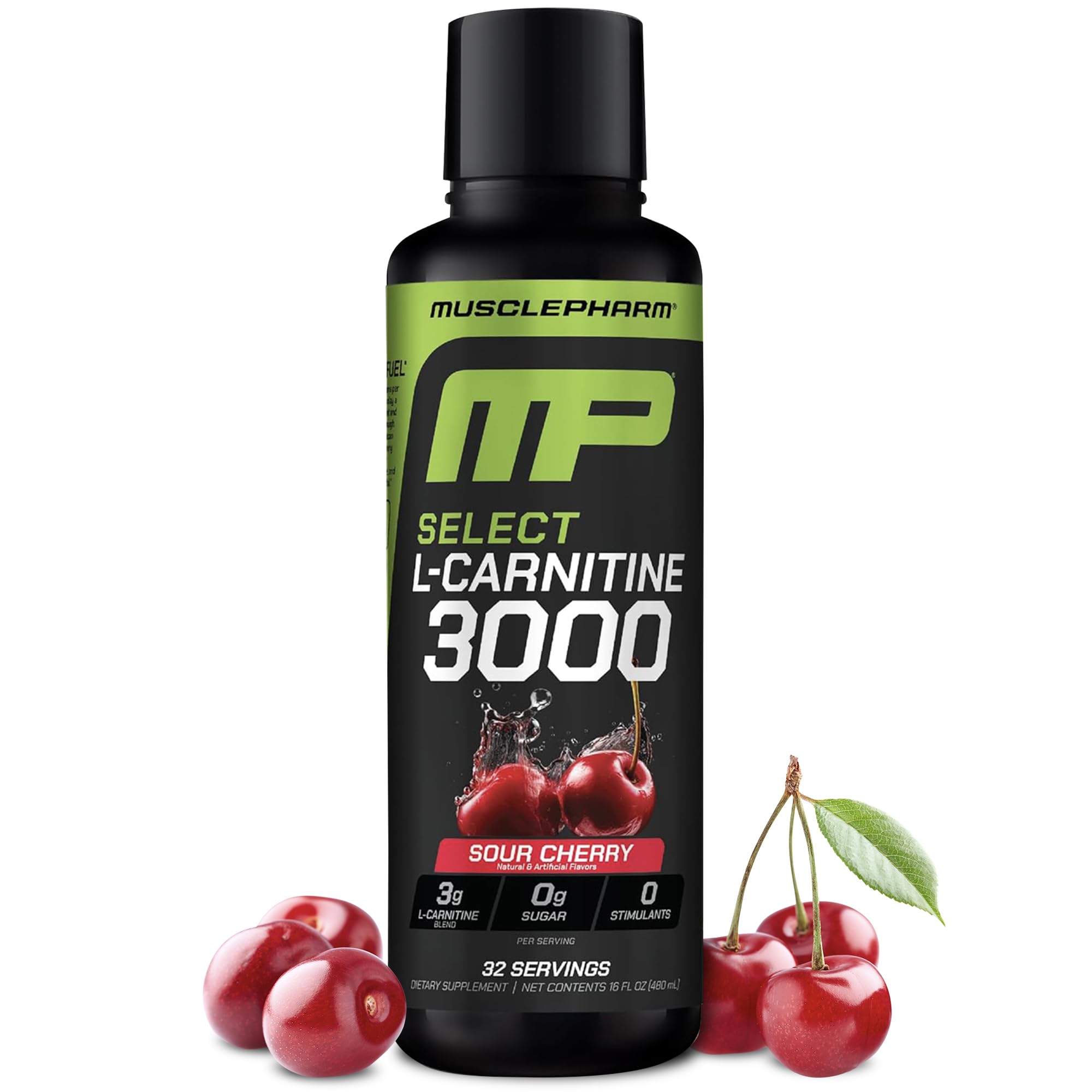 MusclePharm L-Carnitine 3000 bottle pour showing convenient pre-workout energy support.