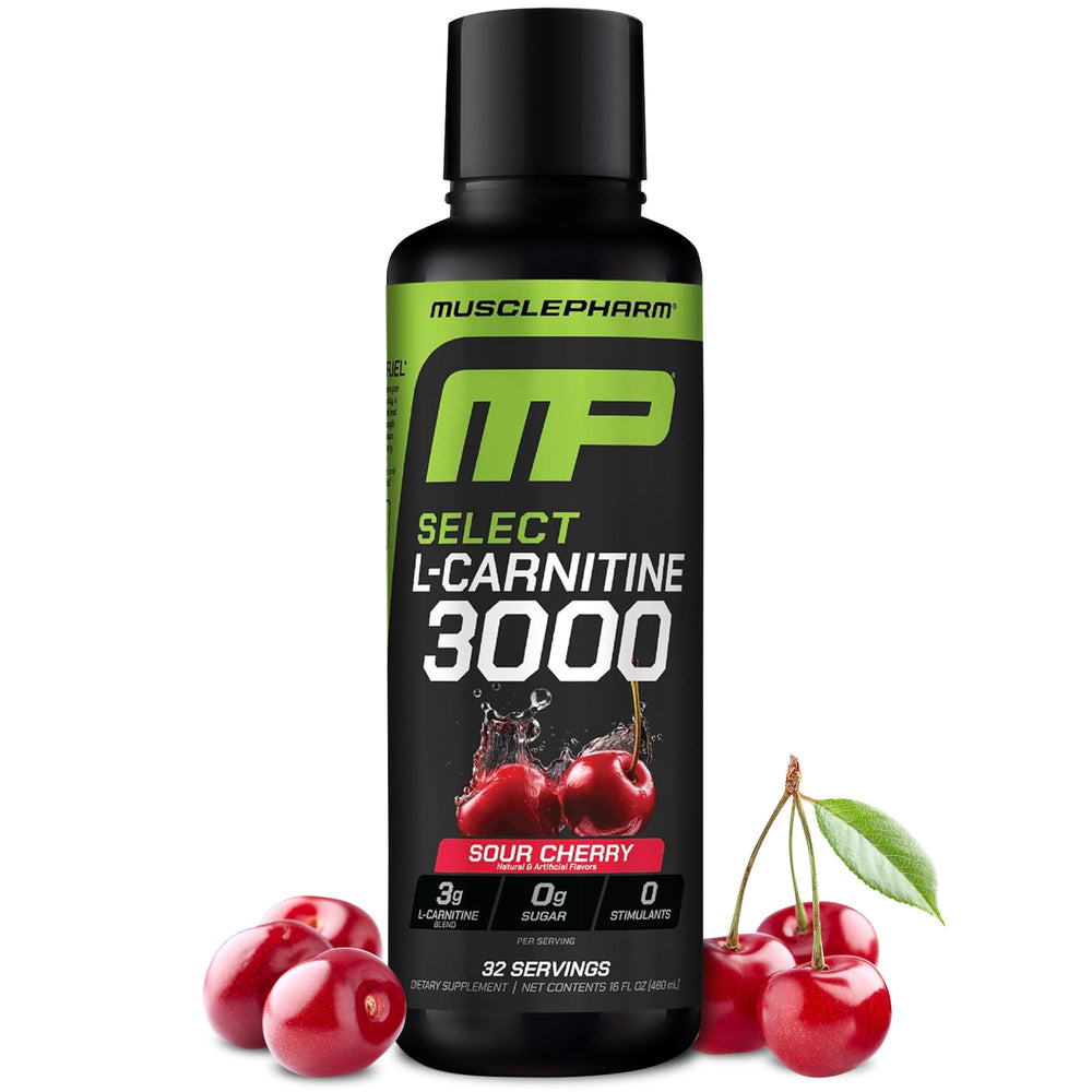 MusclePharm L-Carnitine 3000 bottle pour showing convenient pre-workout energy support.