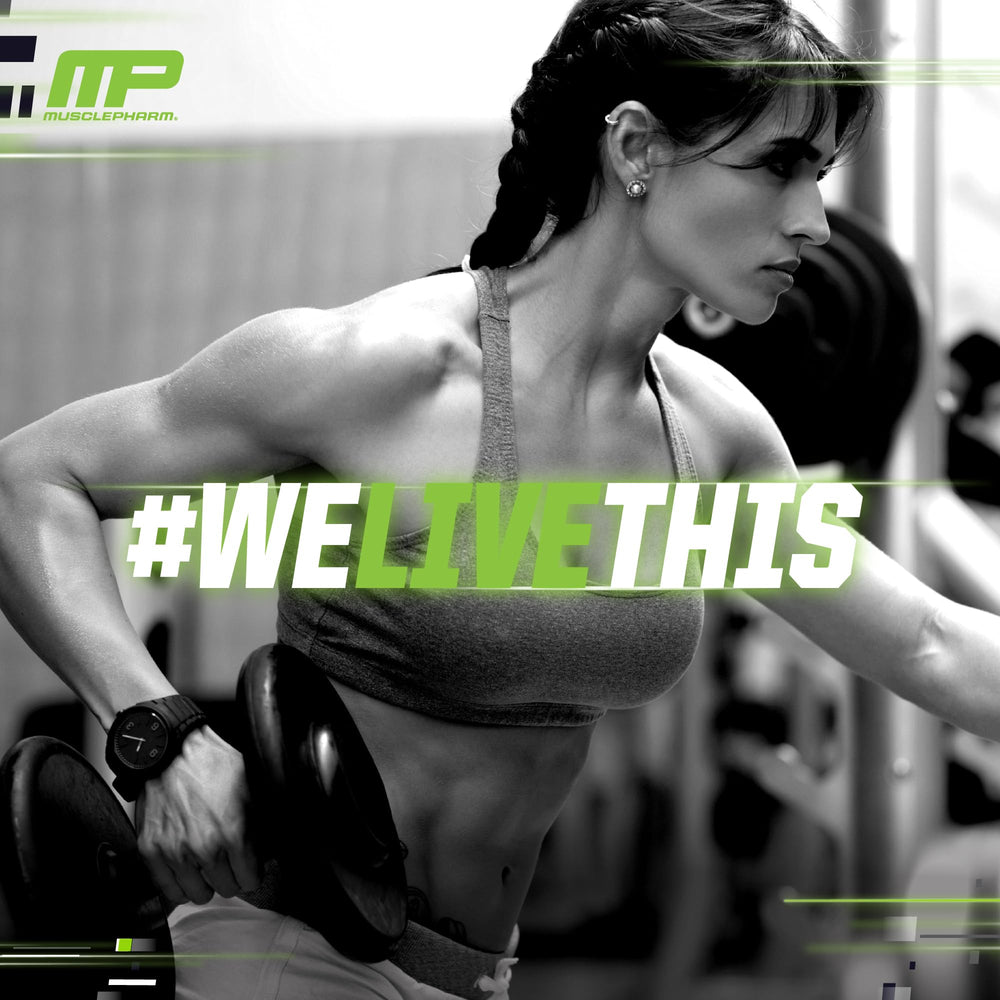 MusclePharm L-Carnitine 3000 bottle on a kitchen counter for daily use.