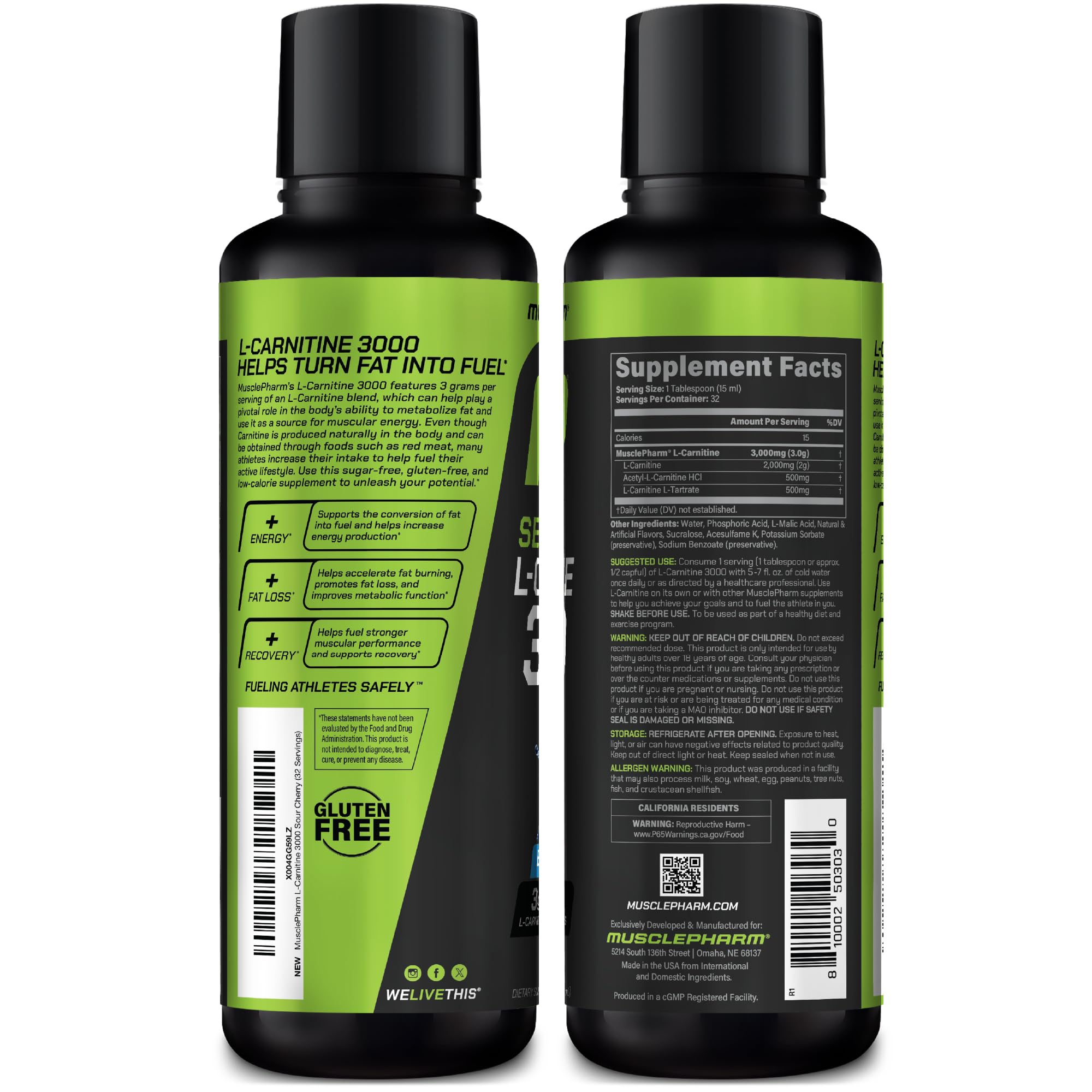 Glass of MusclePharm L-Carnitine 3000 blue raspberry drink ready to hydrate.