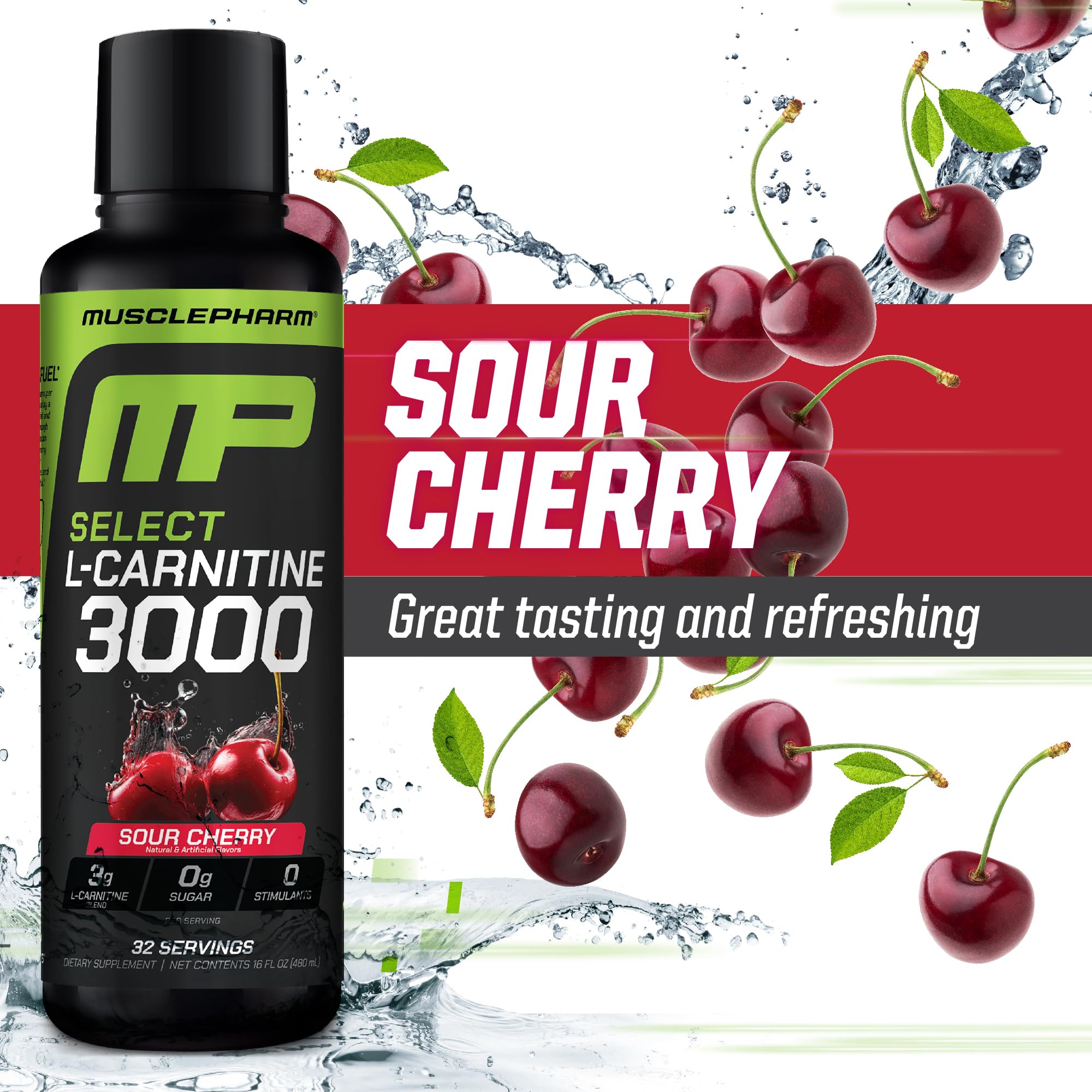 MusclePharm L-Carnitine 3000 peach-nectarine flavor profile and packaging.