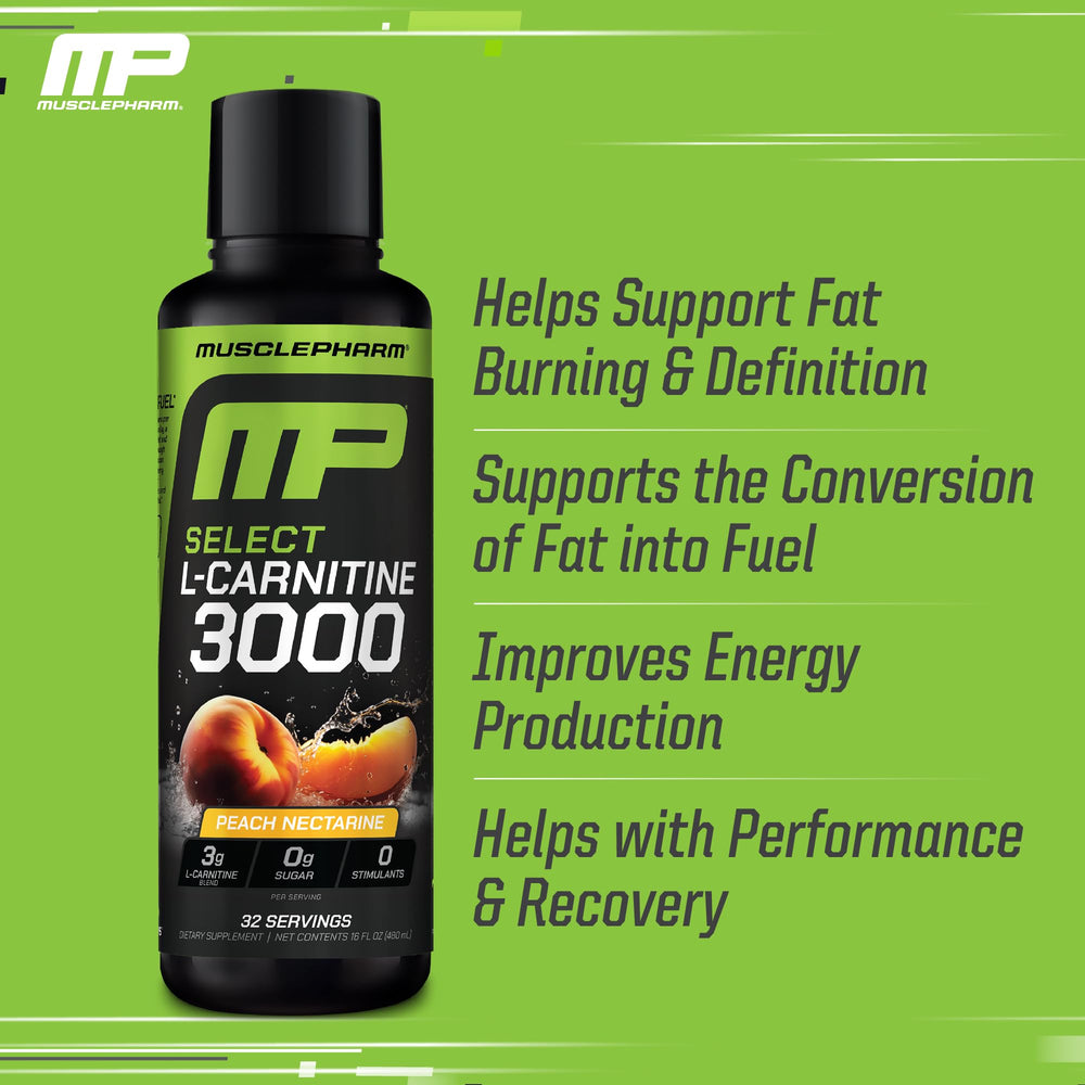 Glass with ice shows Peach Nectarine flavor from MusclePharm L-Carnitine 3000