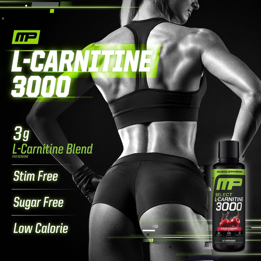 Liquid appearance of MusclePharm L-Carnitine 3000 with peach-nectarine flavor cue.