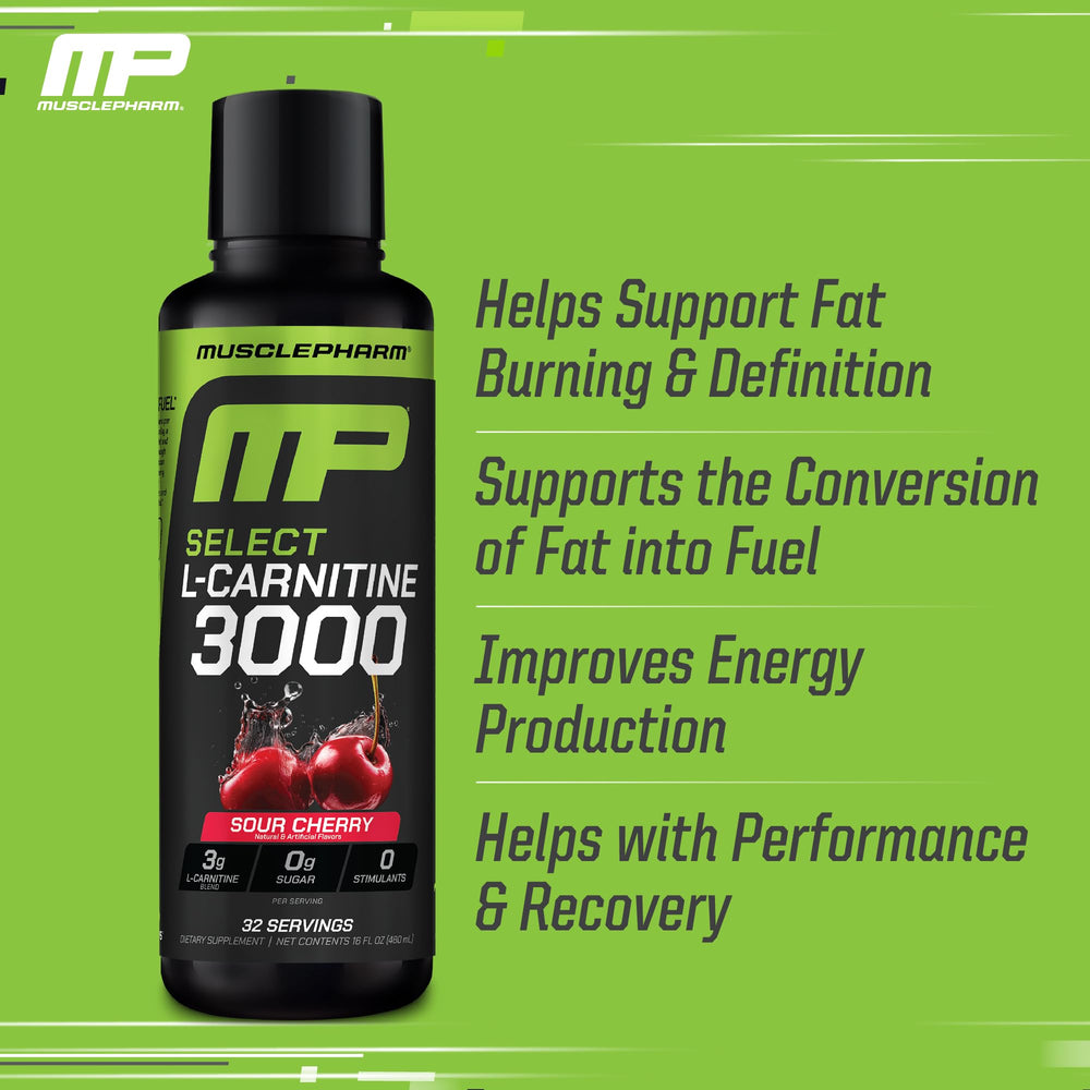 Measuring spoon with MusclePharm L-Carnitine 3000 for precise daily dosing.