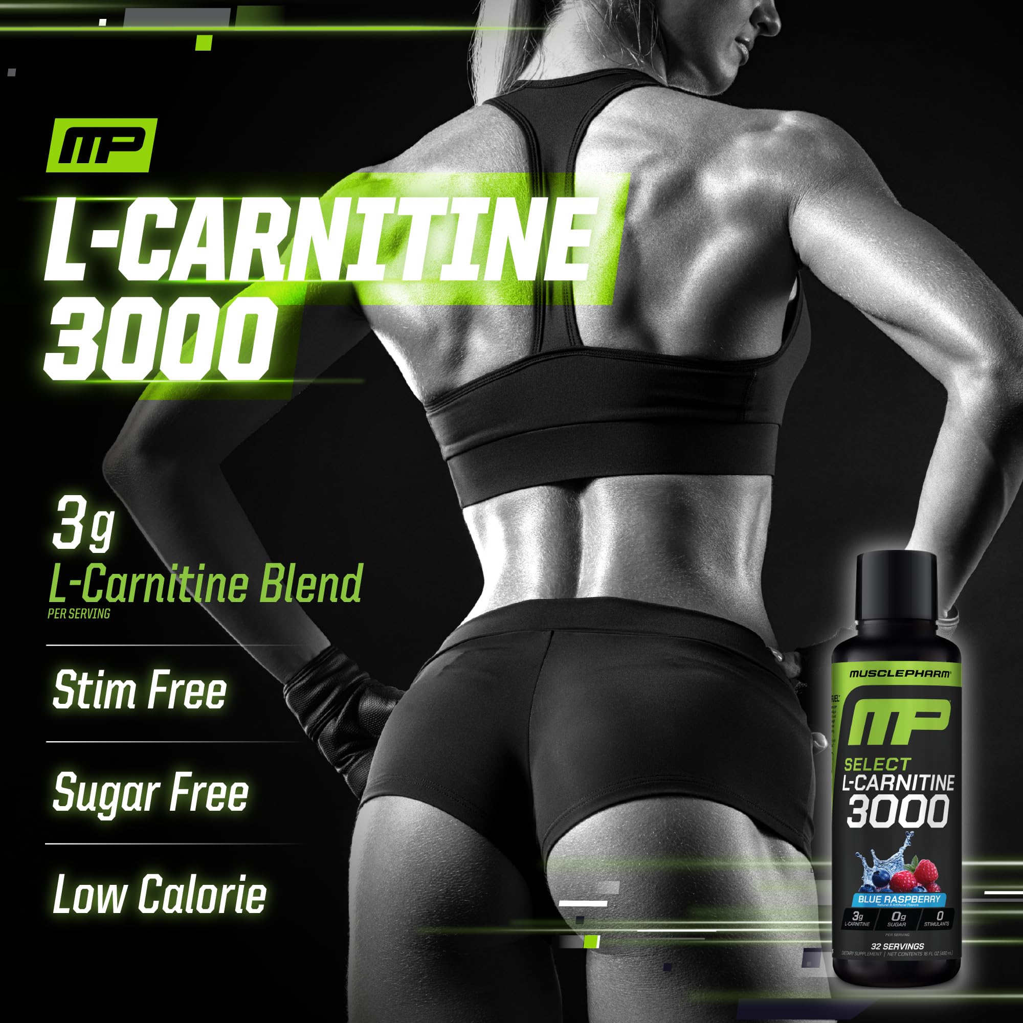 MusclePharm L-Carnitine 3000 serving spoon ready to mix with a drink.