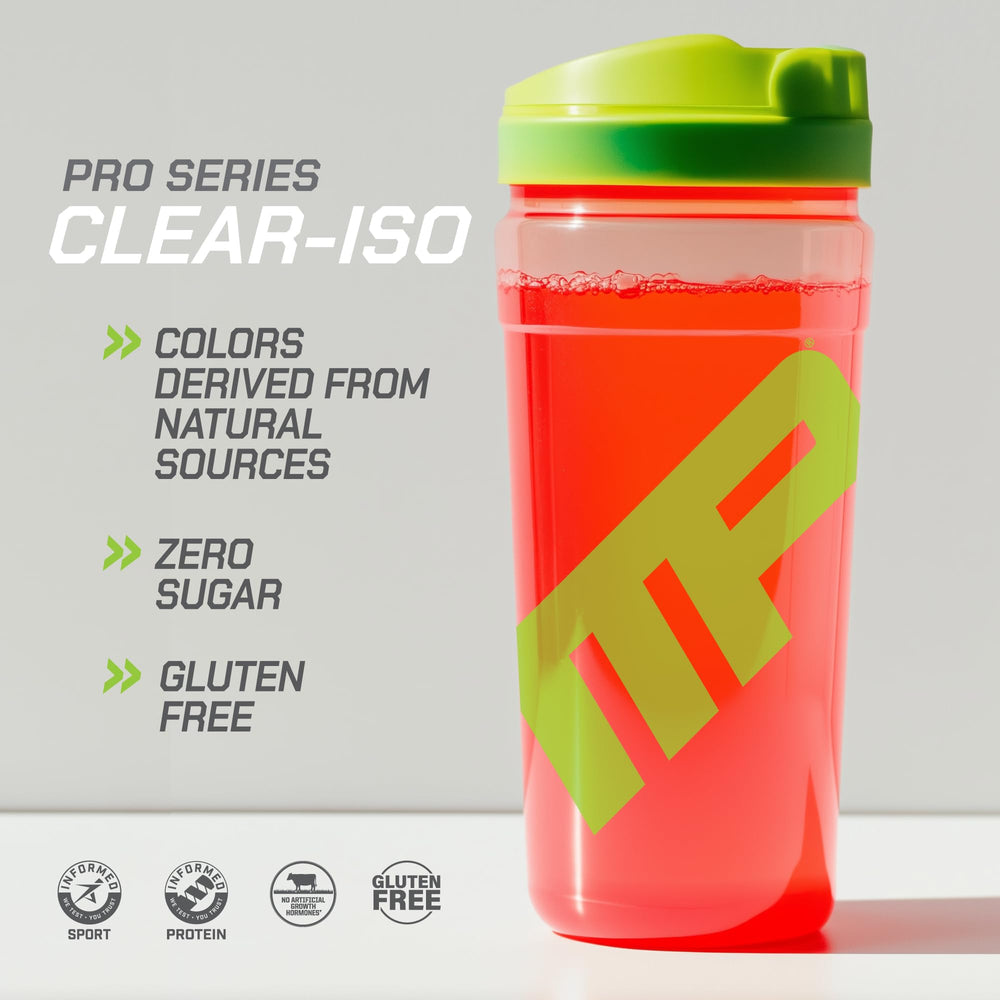 MusclePharm Clear ISO Cherry Slush label emphasizing purity and sport certification