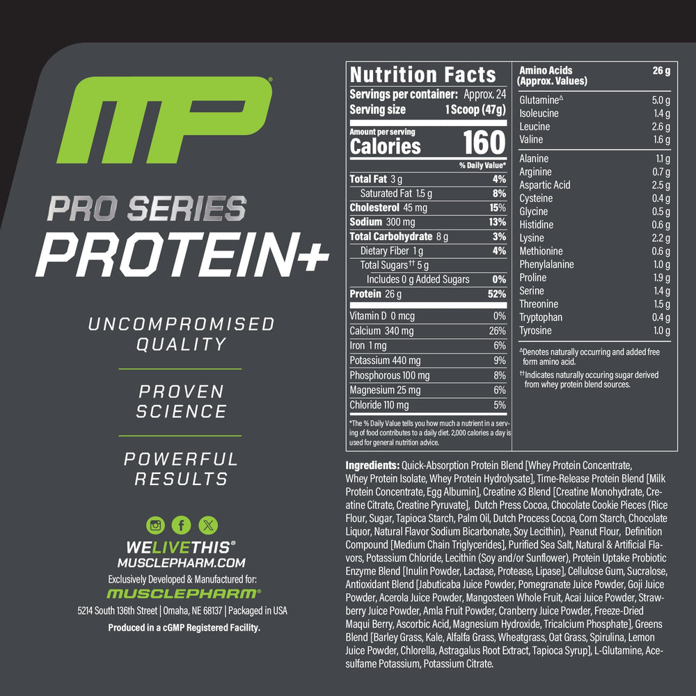 MusclePharm Pro Series Protein+ bottle and shaker showing smooth mixability for on-the-go training
