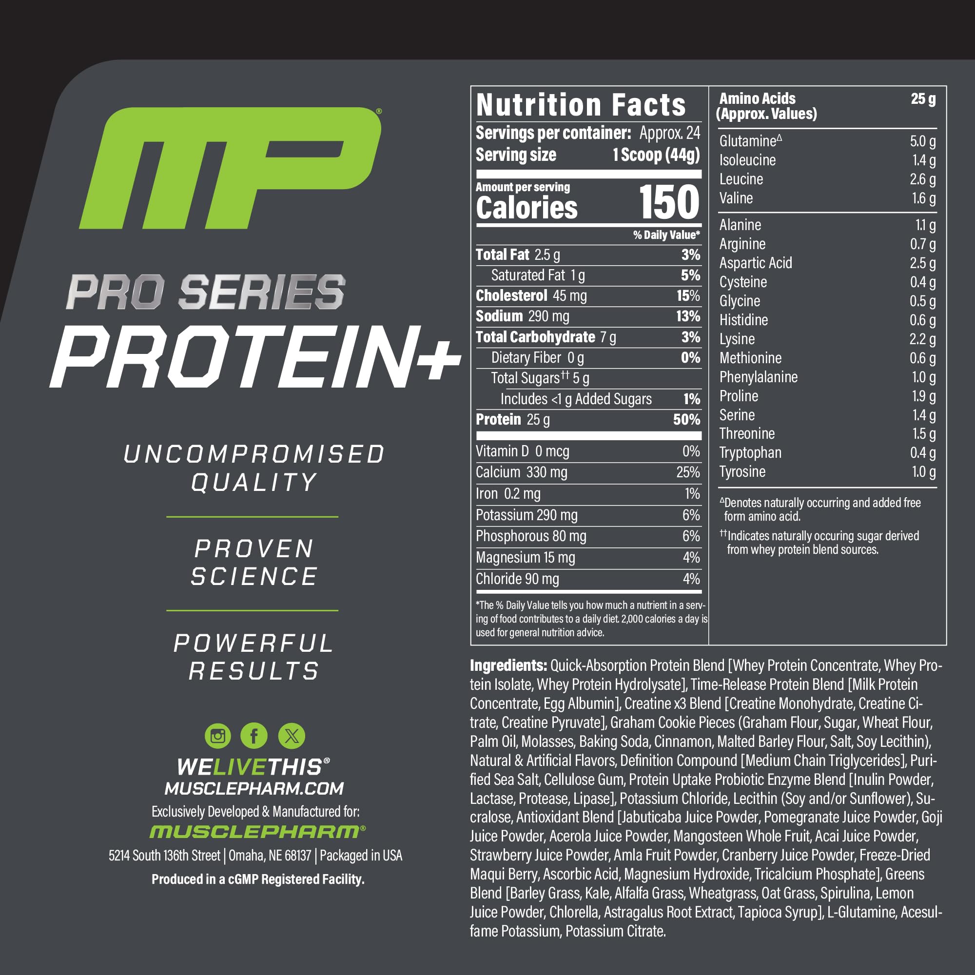 MusclePharm Pro Series Protein+ scoop showing precise serving for consistent dosing