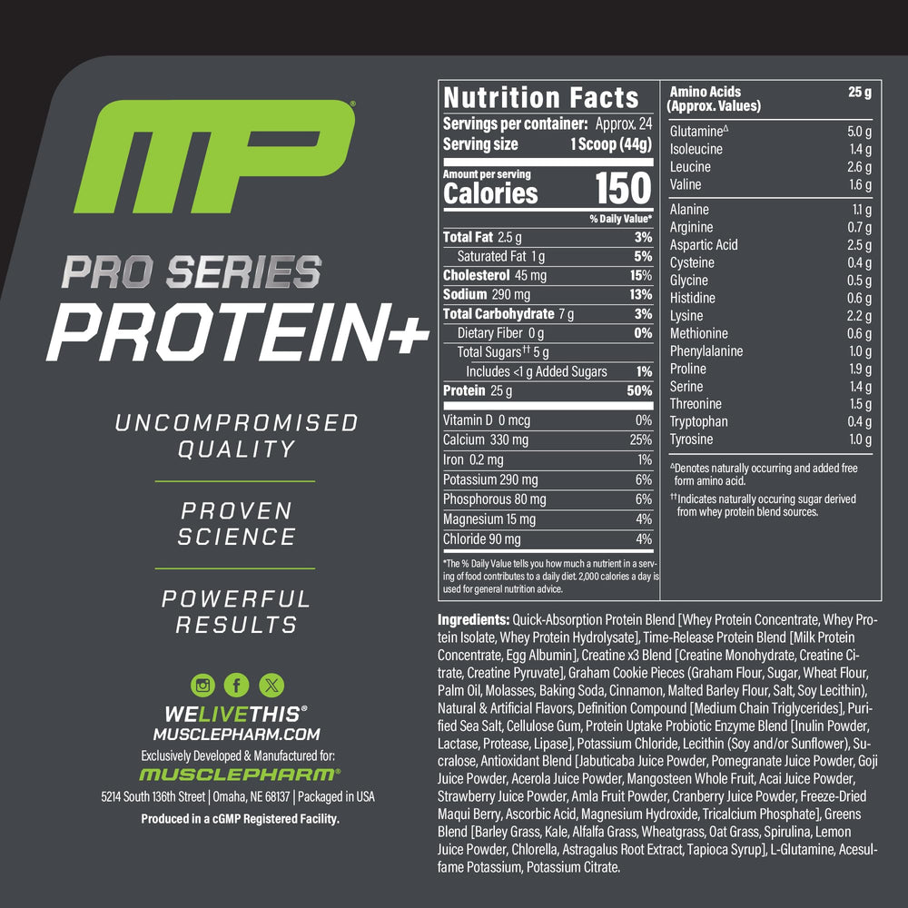 MusclePharm Pro Series Protein+ scoop showing precise serving for consistent dosing