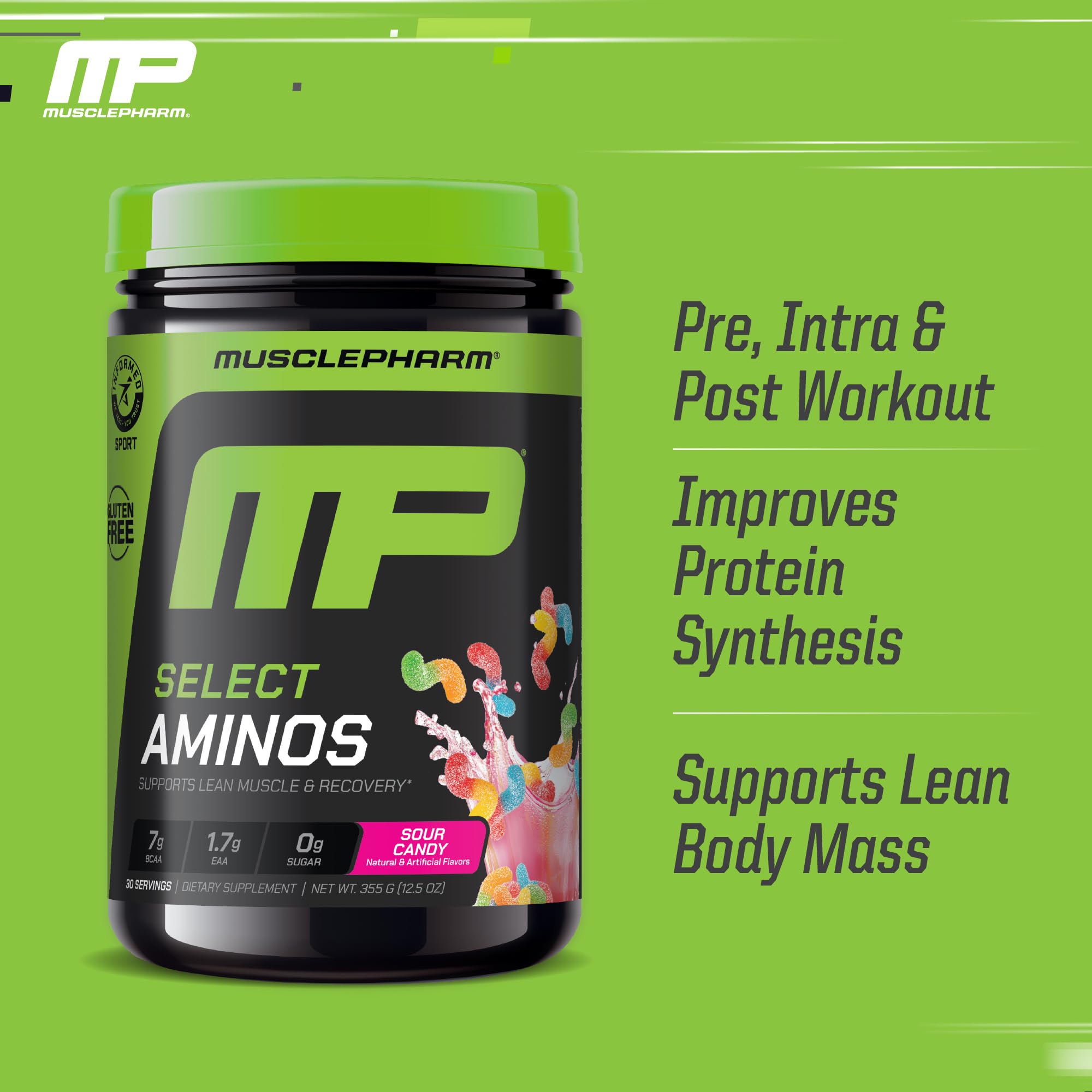 Athlete using MusclePharm Select Aminos during gym for performance support