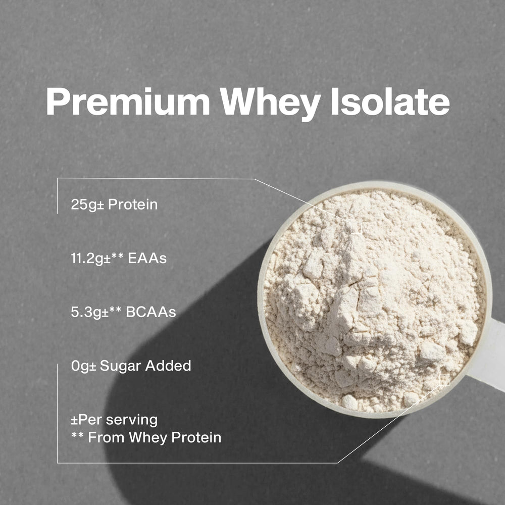 Close-up nutrition label shows 25 g protein per serving for muscle nutrition
