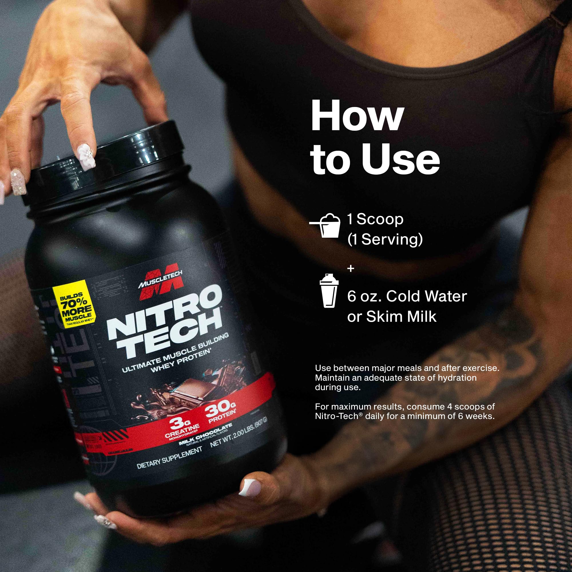 Muscletech Nitro-Tech strawberry mixed shake makes a flavorful postworkout option