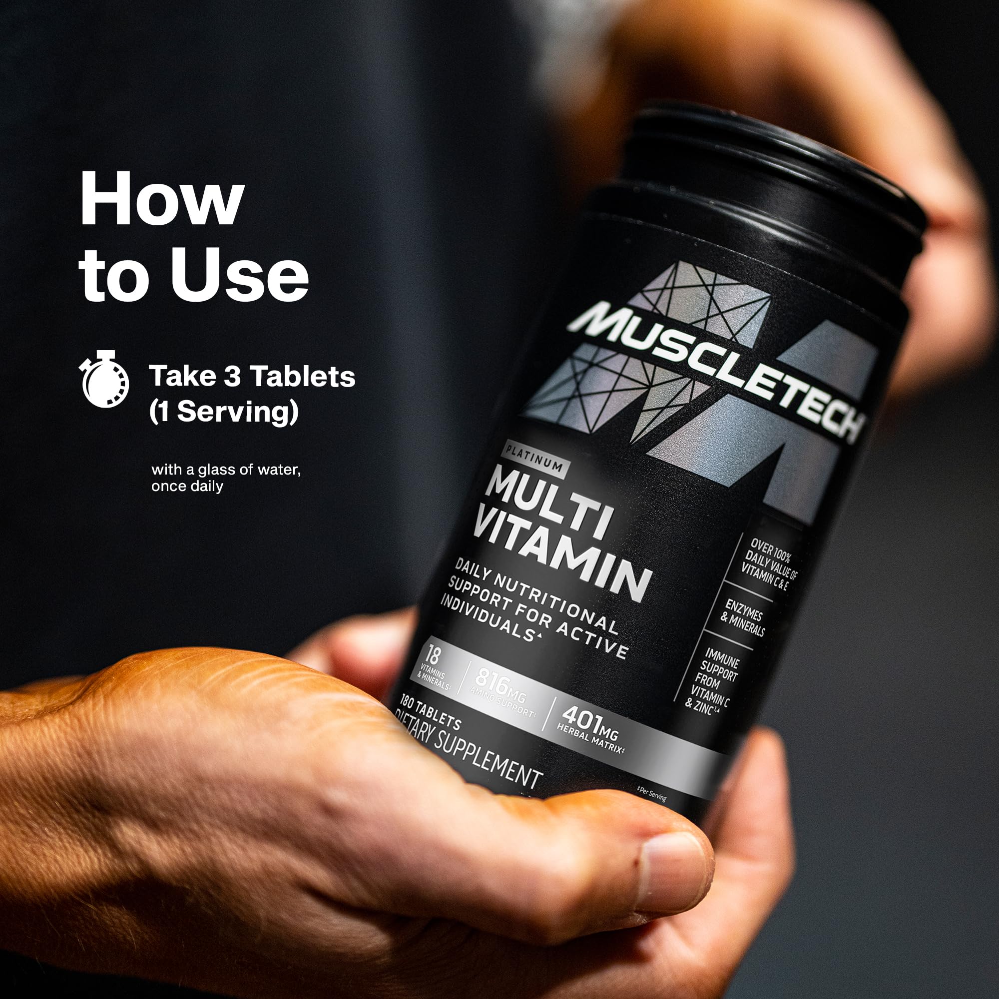 Herbal matrix imagery accompanying the supplement bottle for vitality.