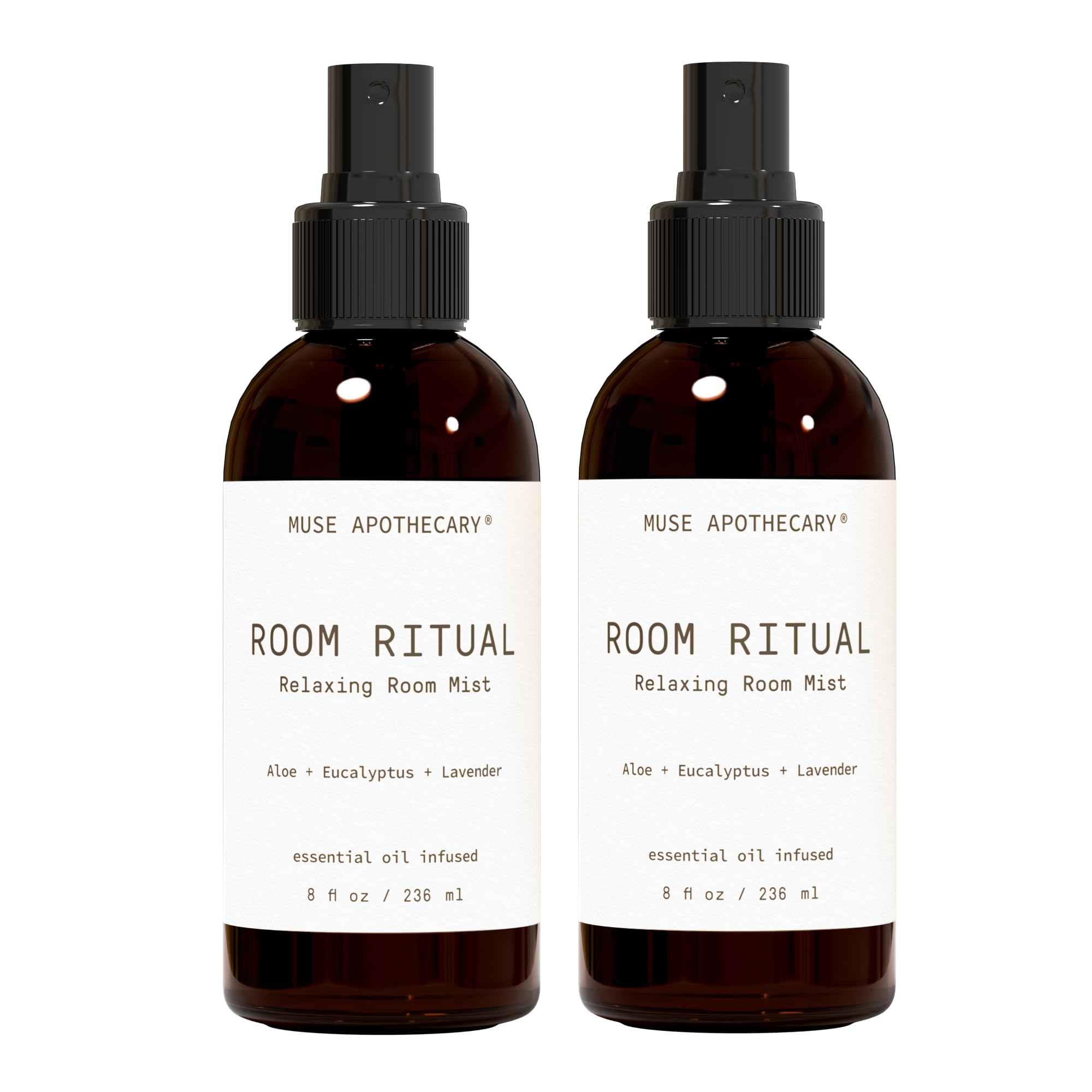 Muse Apothecary Room Ritual bottle front with calming aloe-eucalyptus-lavender scent