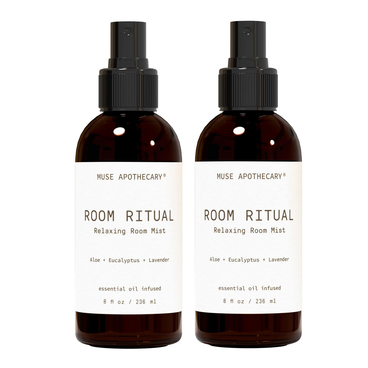Muse Apothecary Room Ritual bottle front with calming aloe-eucalyptus-lavender scent