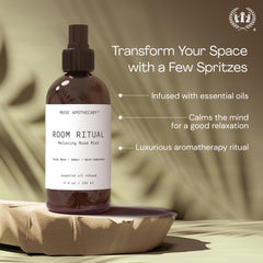 Muse Apothecary Room Ritual label highlighting lavender, eucalyptus and aloe botanicals