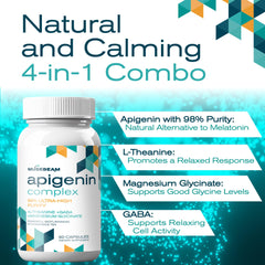 Musebeam apigenin capsules packaging with clear label highlighting 50 mg apigenin per serving.