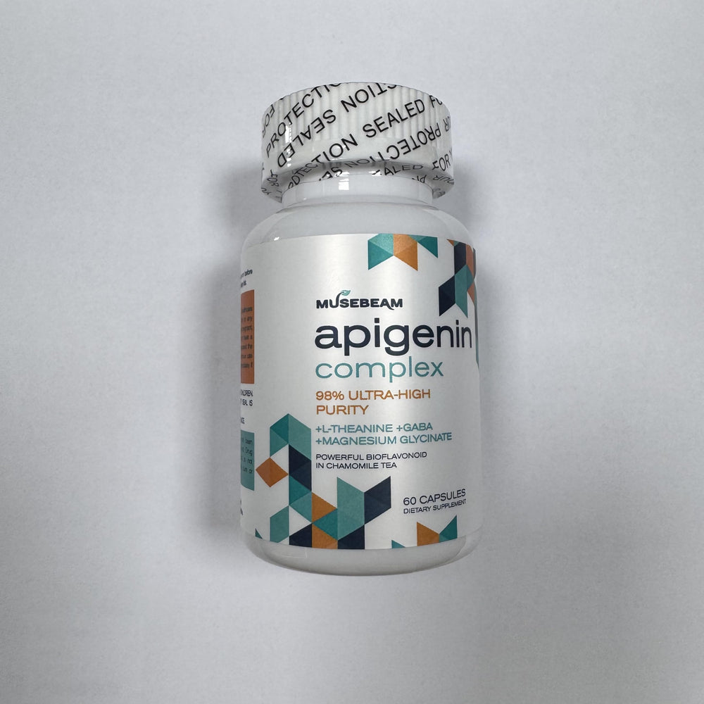 Musebeam bottle on minimal-white background highlighting premium, trusted supplement.