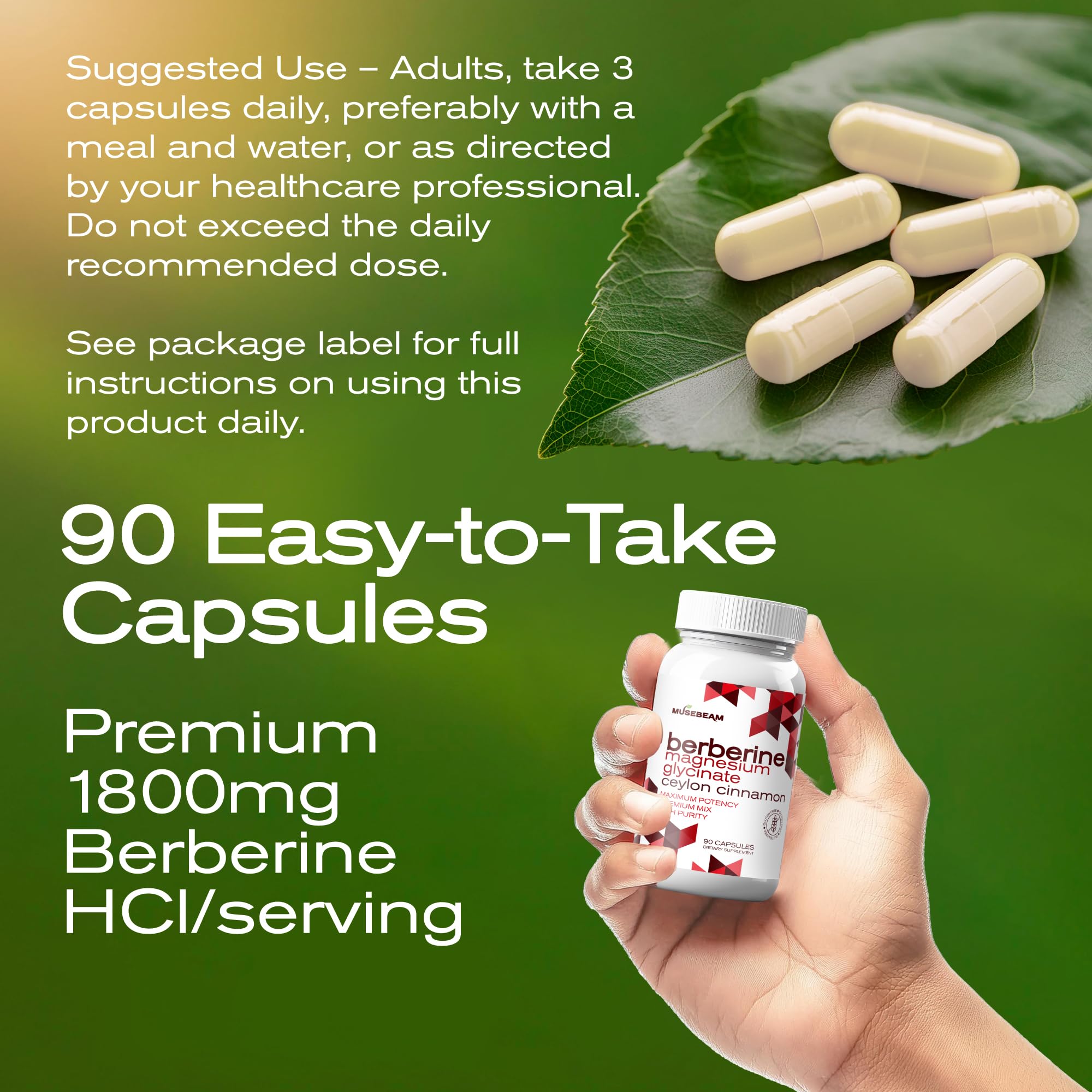 MuseBeam non-GMO sugar-free pill suited for mindful daily routines.