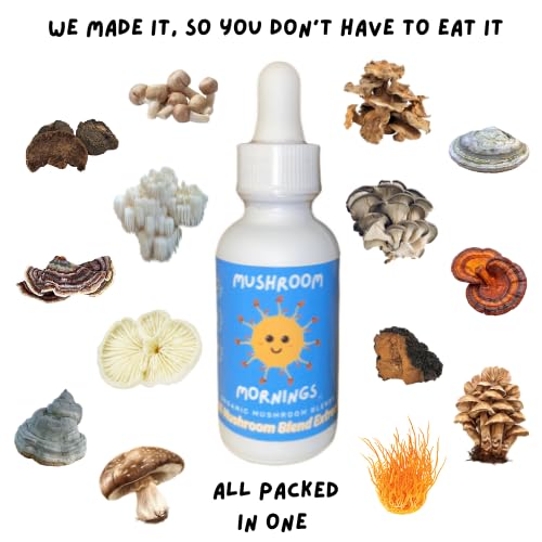 USA-grown Mushroom Mornings Extract emphasizes domestic sourcing and quality.
