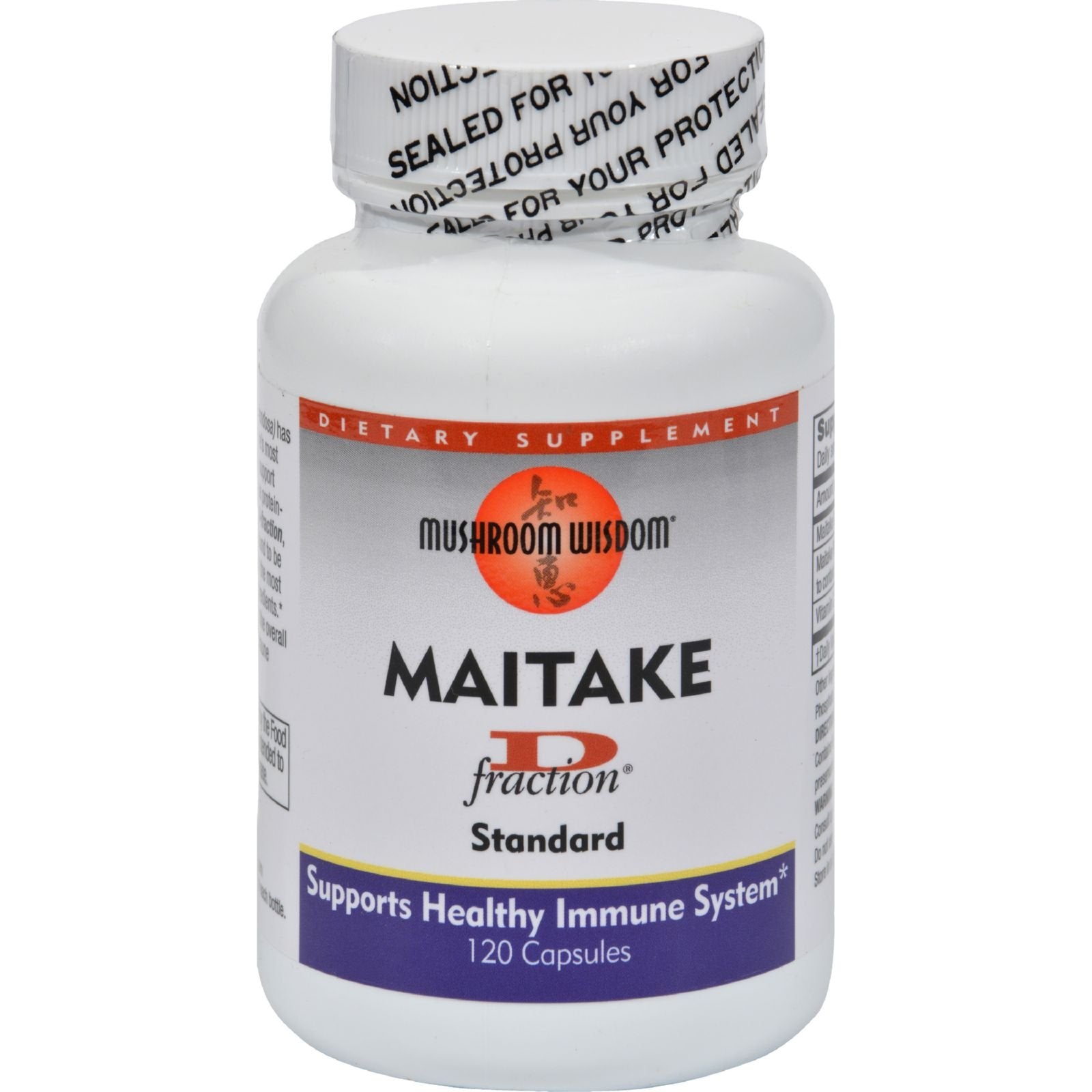 Mushroom Wisdom Grifron Maitake D-Fraction bottle highlights gluten-free capsules for daily routines.