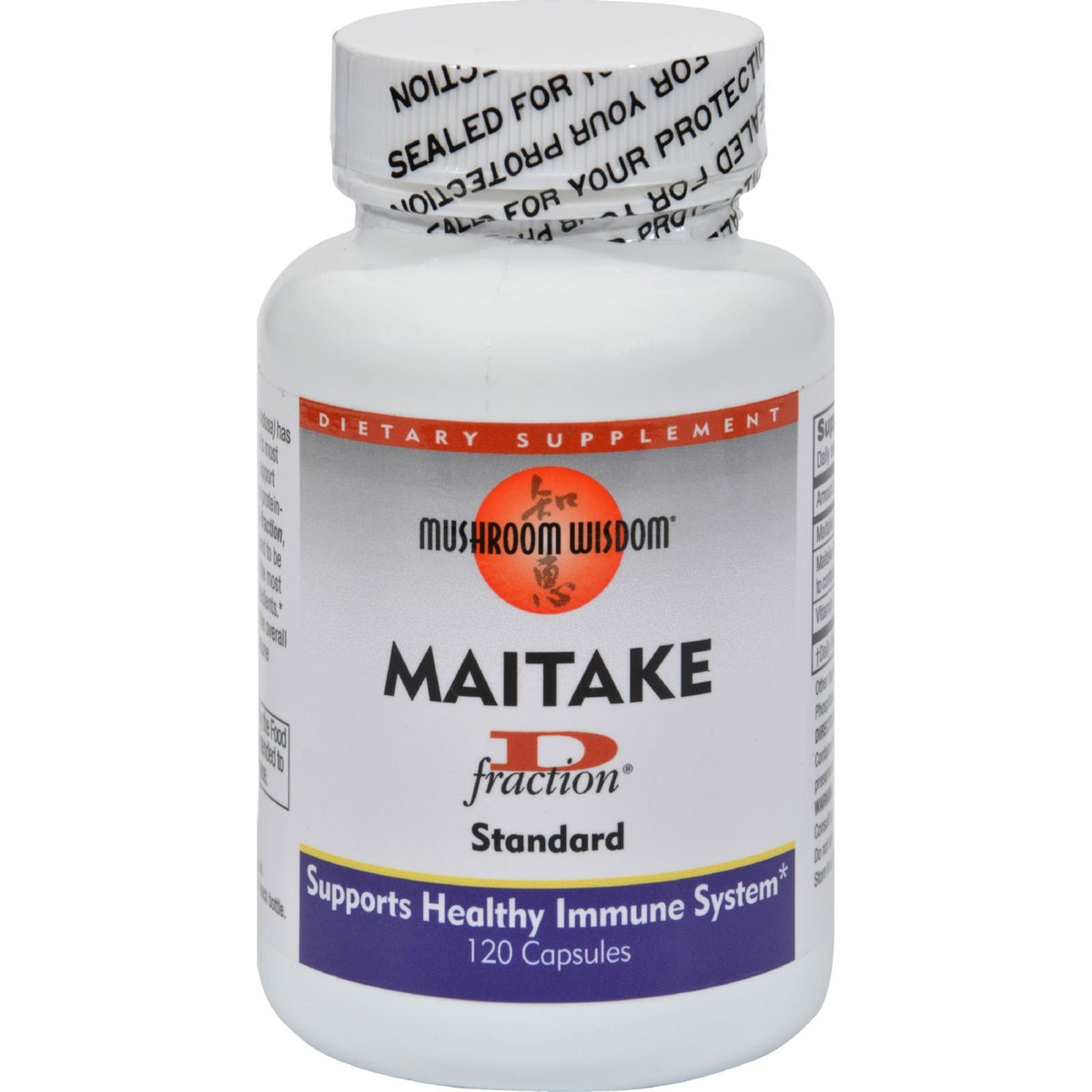 Mushroom Wisdom Grifron Maitake D-Fraction bottle highlights gluten-free capsules for daily routines.