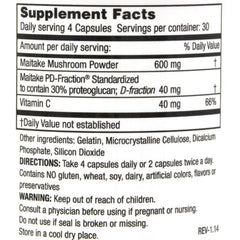 Grifron Maitake D-Fraction capsules show 600 mg maitake powder per serving for consistent dosing.