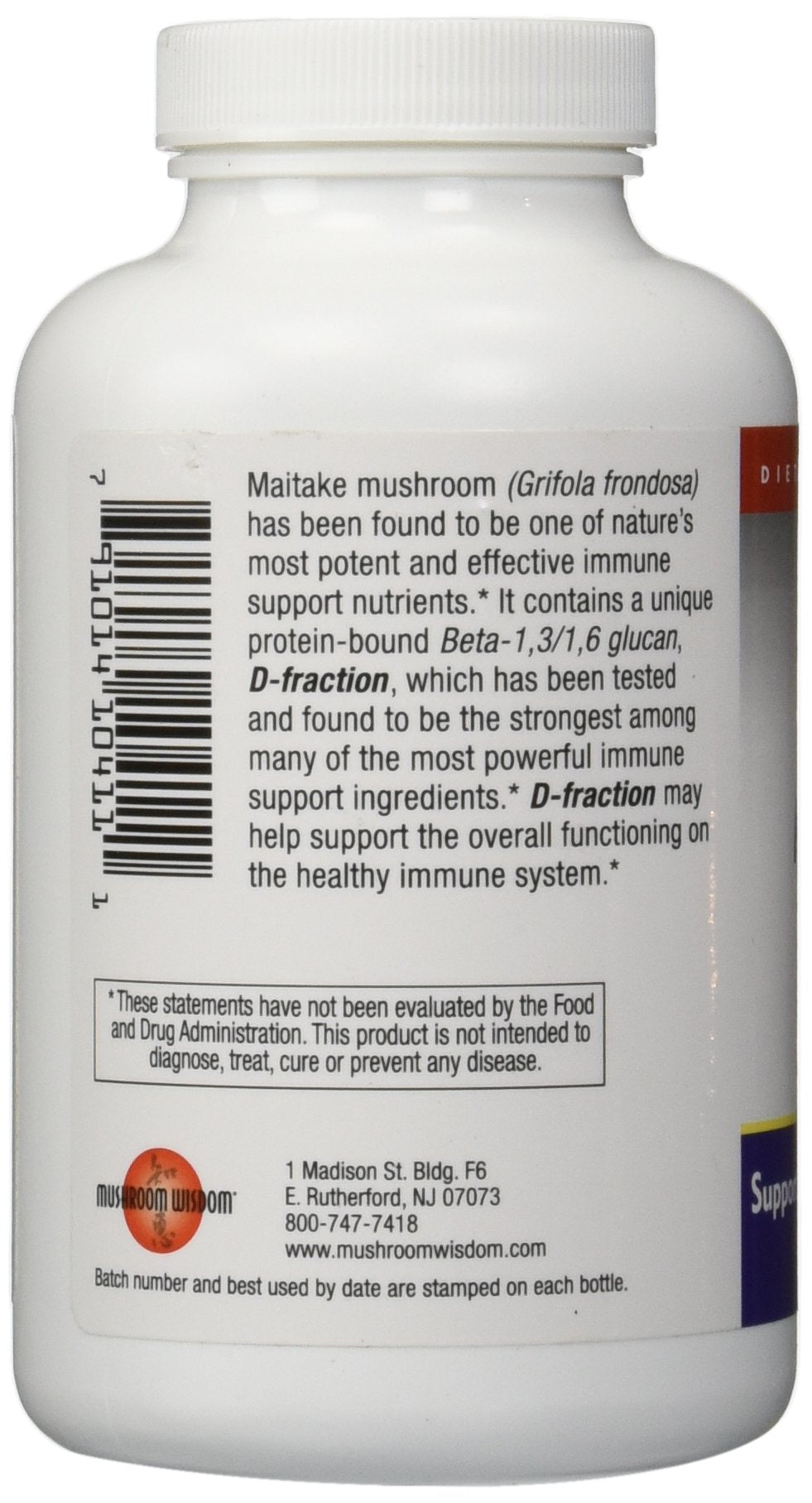 Mushroom Wisdom Maitake D-Fraction capsules close-up highlighting the sealed container