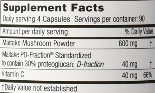 Mushroom Wisdom Maitake D-Fraction label close-up with product details