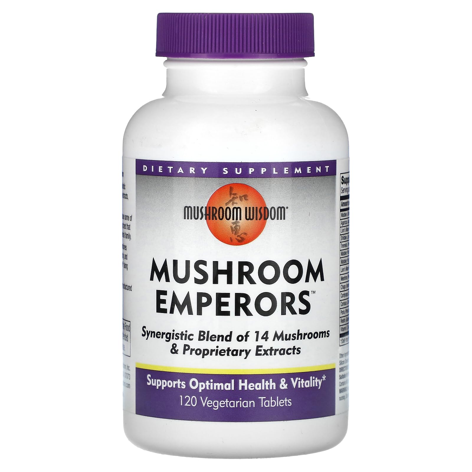 Mushroom Wisdom Mushroom Emperors 120-count front view for daily vitality