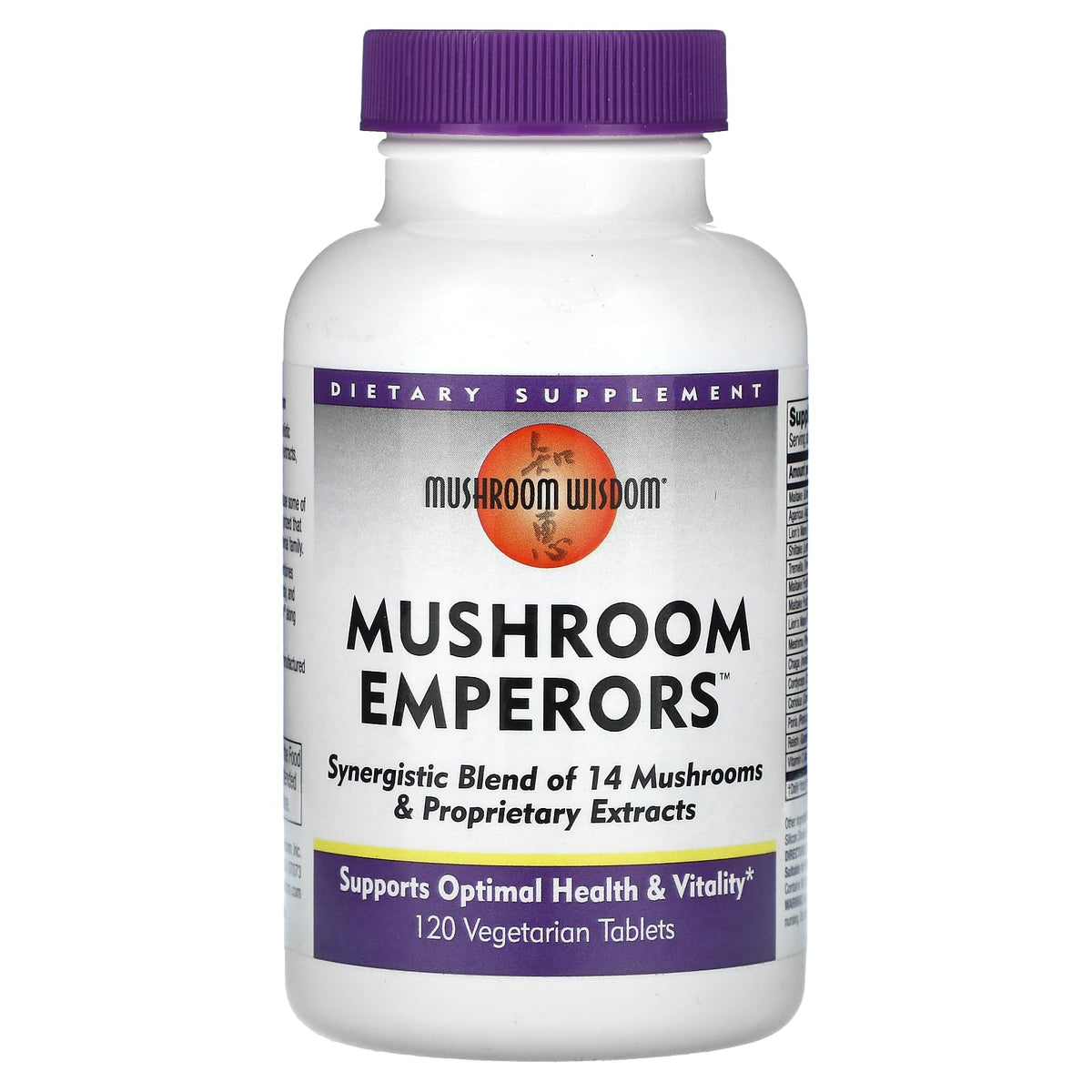 Mushroom Wisdom Mushroom Emperors 120-count front view for daily vitality