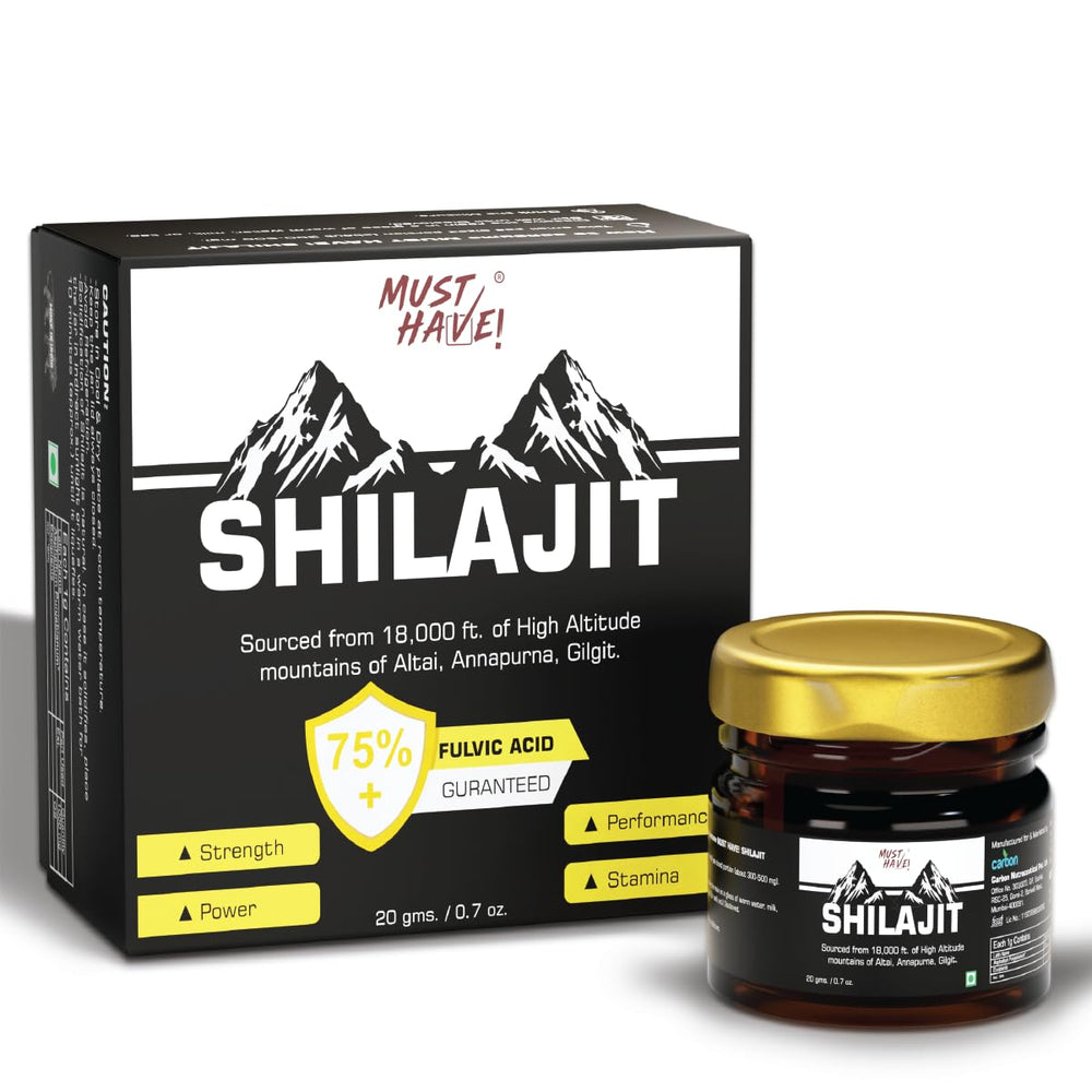 MUST HAVE! Shilajit Resin 20g jar label highlights brand credibility for daily use.