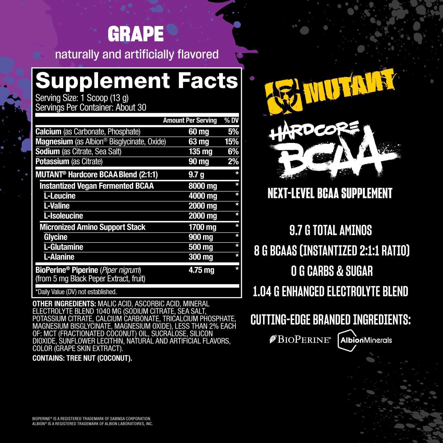 Mutant Hardcore BCAA shaker with grape flavor ready to drink.