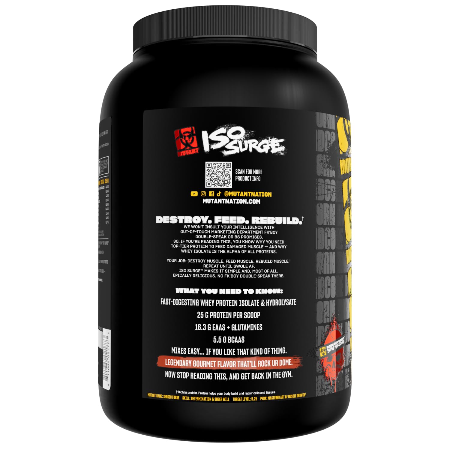 Mutant ISO Surge label design closeup showing clean branding and ingredients