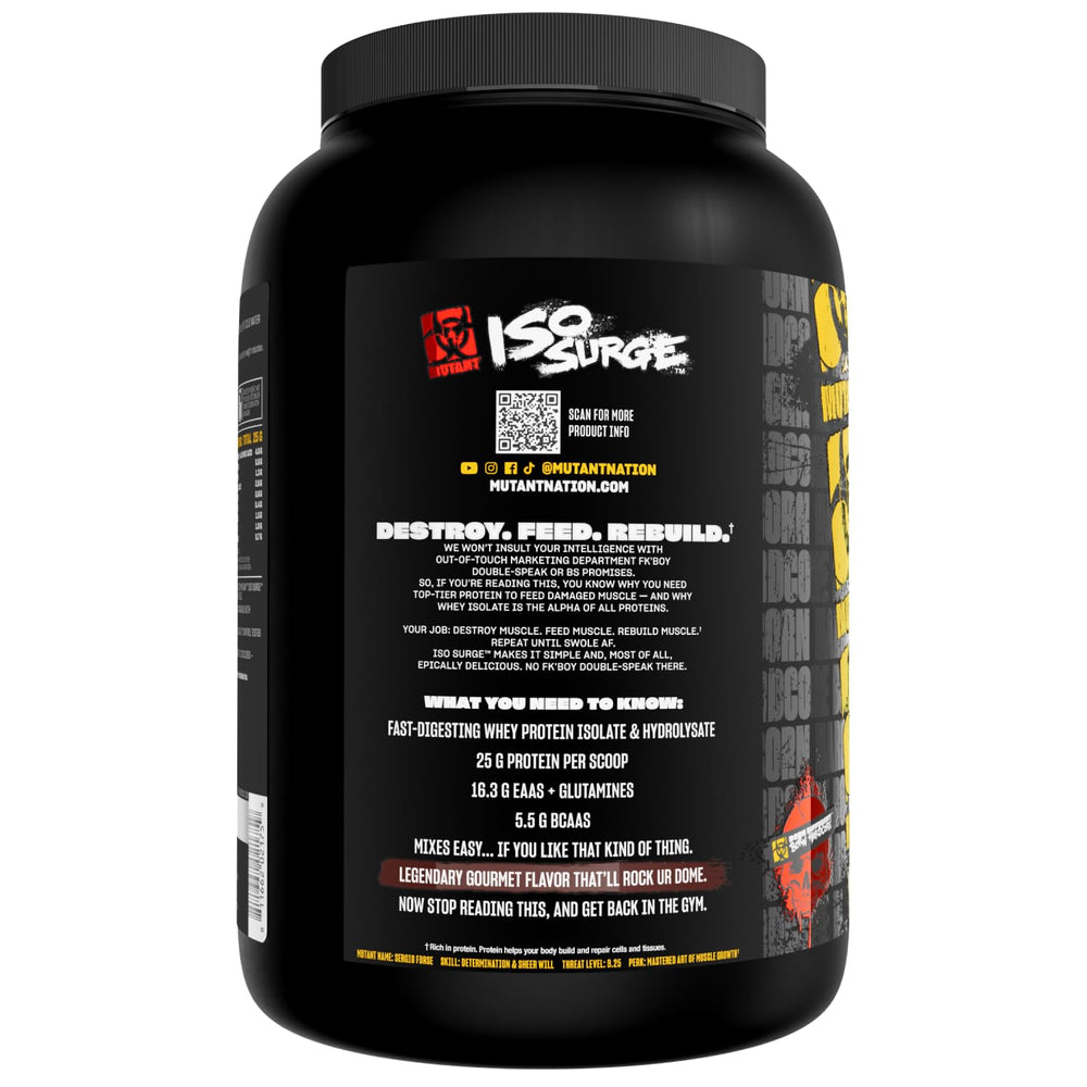 Mutant ISO Surge whey in gym bag for training day fueling