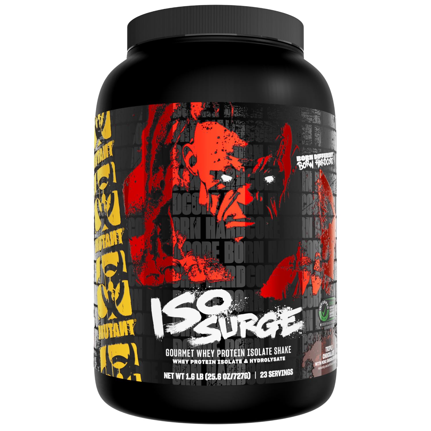 Mutant ISO Surge whey tub front view for premium post-workout support