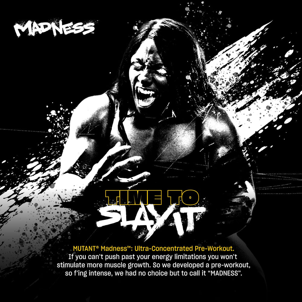 Close-up of Mutant Madness label showing caffeine blend
