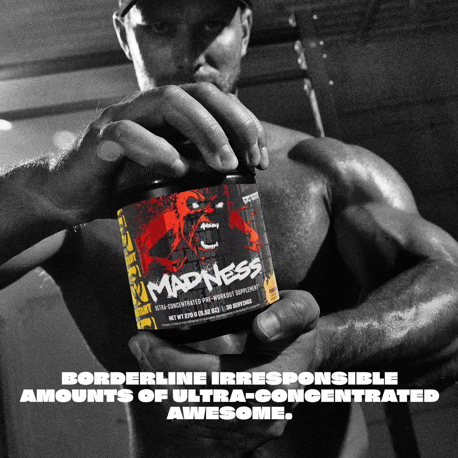 Mutant Madness scoop-dispense shows easy serving for consistent workouts.