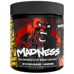 Mutant Madness tub front label highlights the energy blend for pre-workout use.