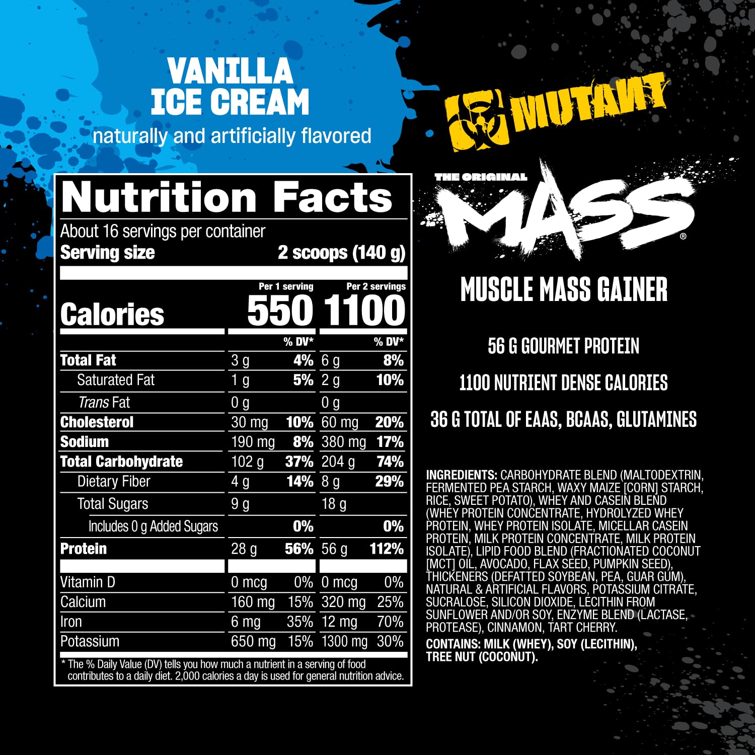 Mutant Mass BCAAs/EAAs graphic highlights amino acid content
