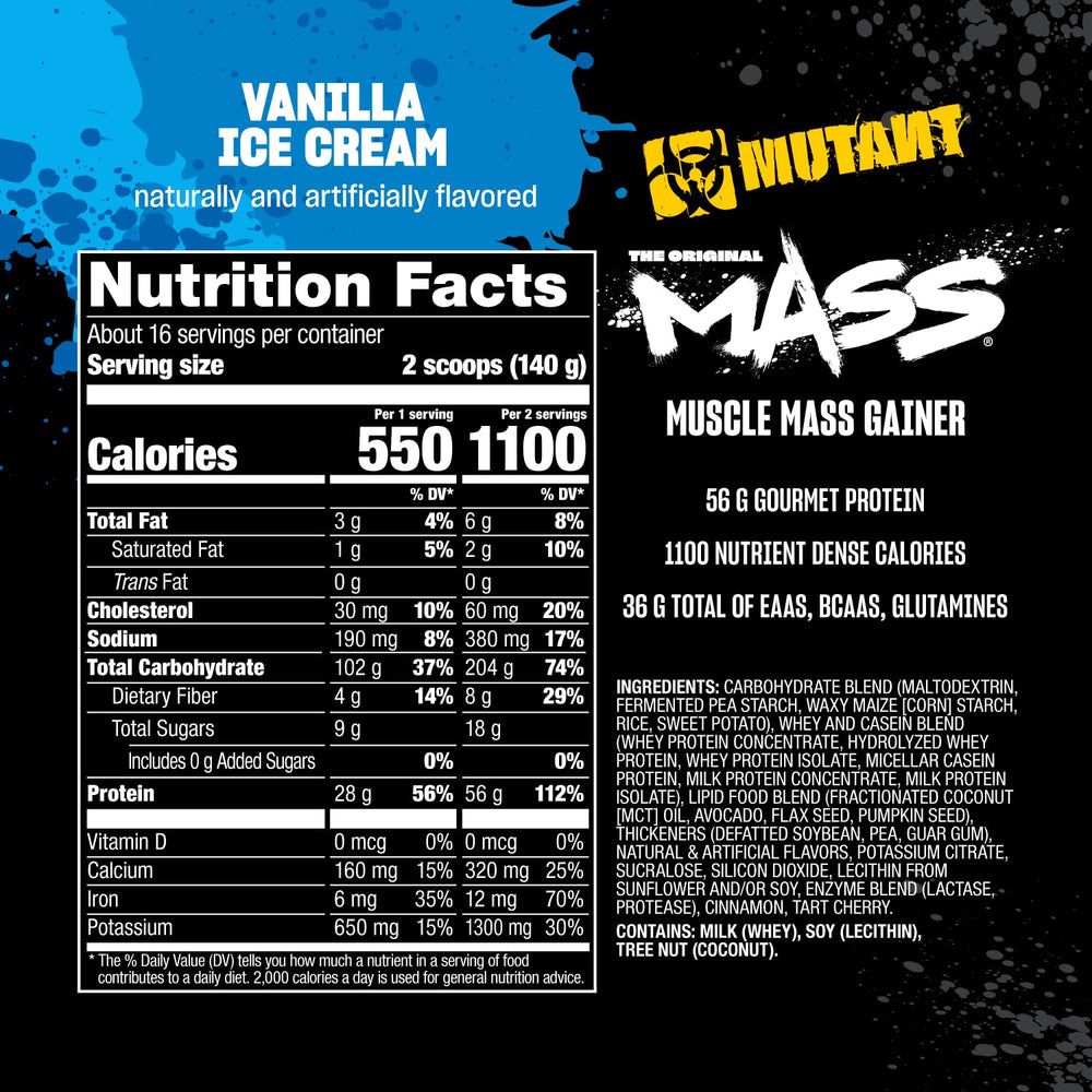 Mutant Mass BCAAs/EAAs graphic highlights amino acid content