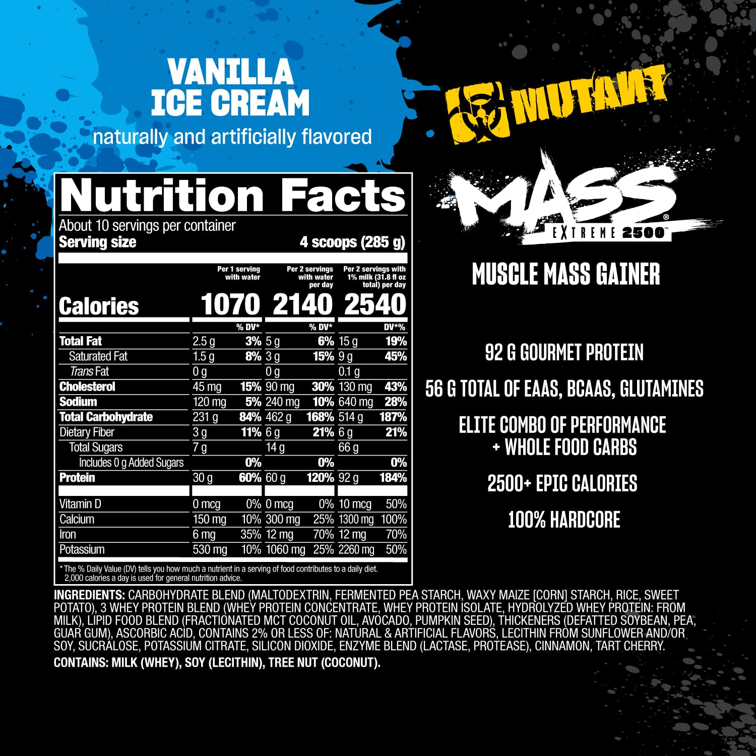 Mutant Mass Extreme Gainer 6 lb bag labeled with gourmet vanilla flavor.