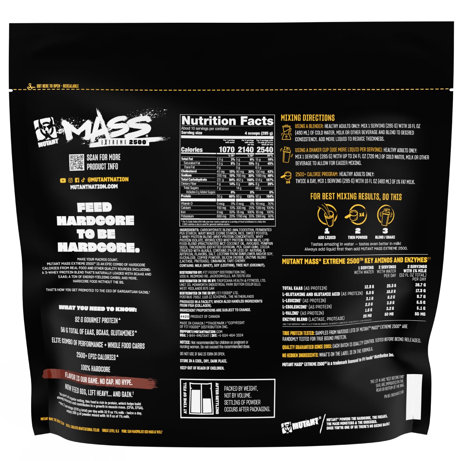 Mutant Mass Extreme Gainer two-serving plan for daily mass support