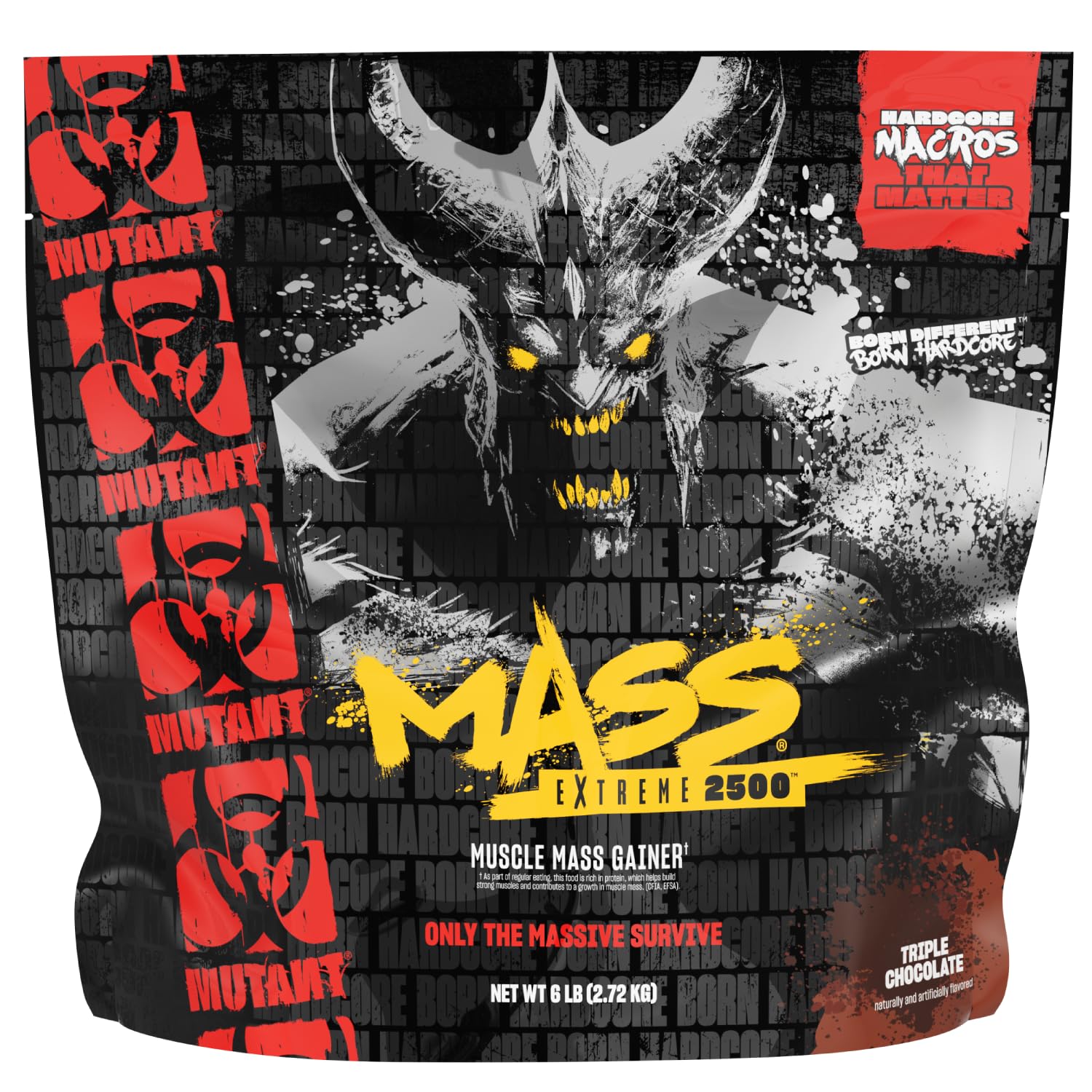 Mutant Mass Extreme Gainer triple chocolate tub highlighting high-calorie mass building