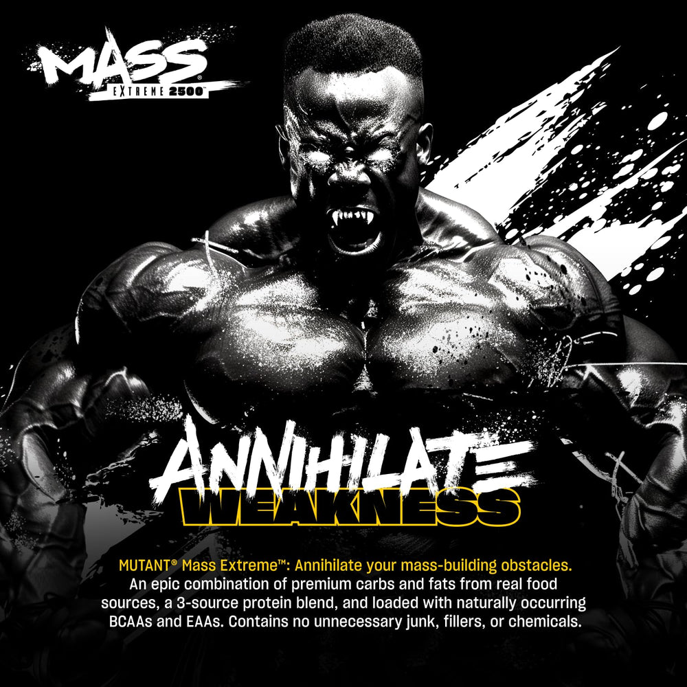 Mutant Mass Extreme Gainer whey blend supports post-workout fueling and muscle recovery.