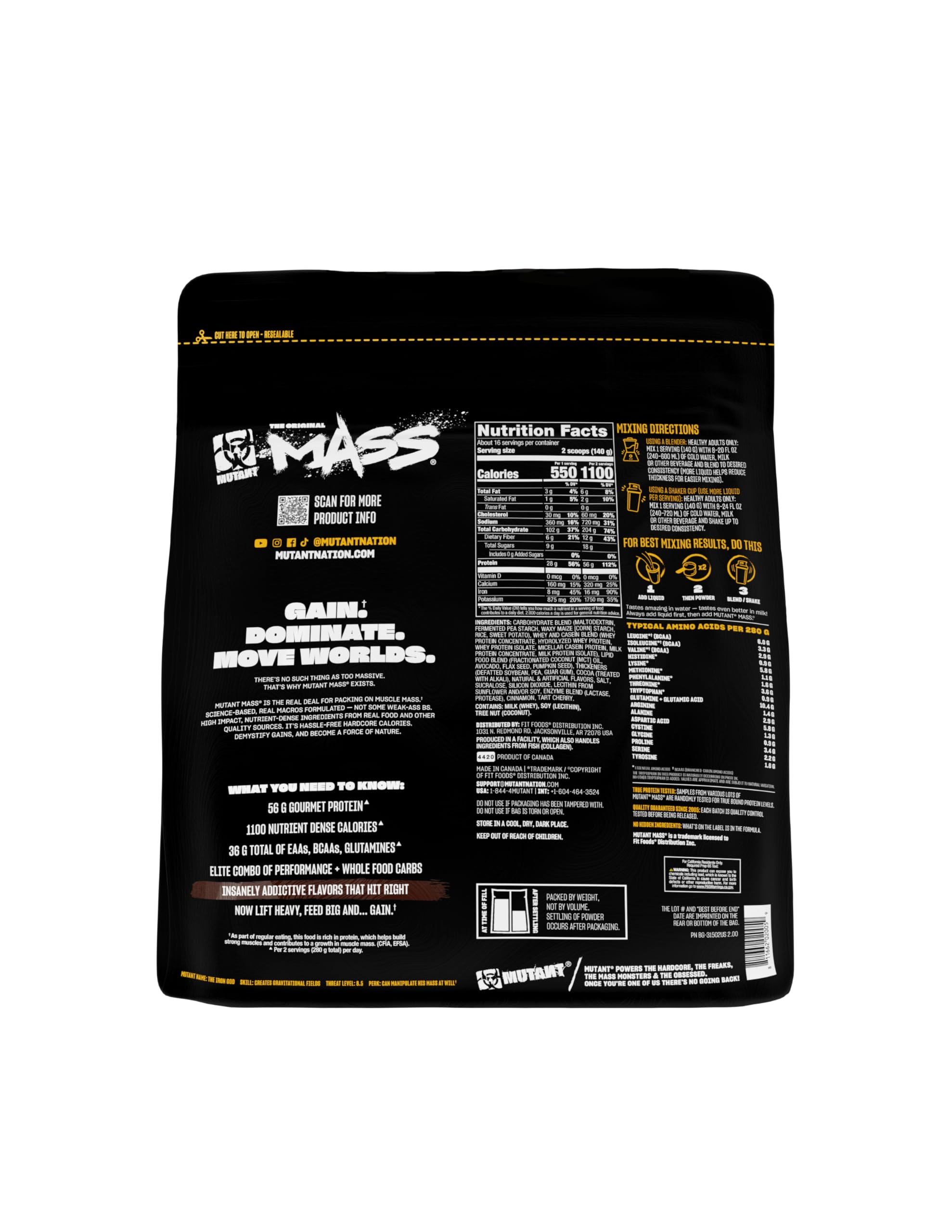 Mutant Mass Gourmet Triple Chocolate flavor conveys enjoyable bulk nutrition.