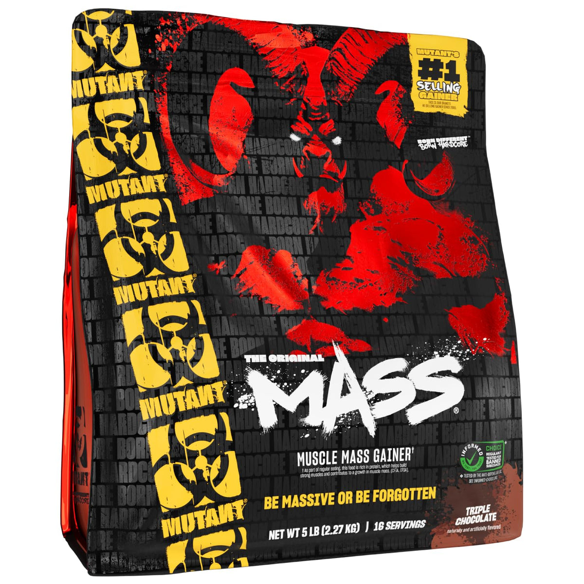 Mutant Mass Triple Chocolate bottle showing calories per serving.